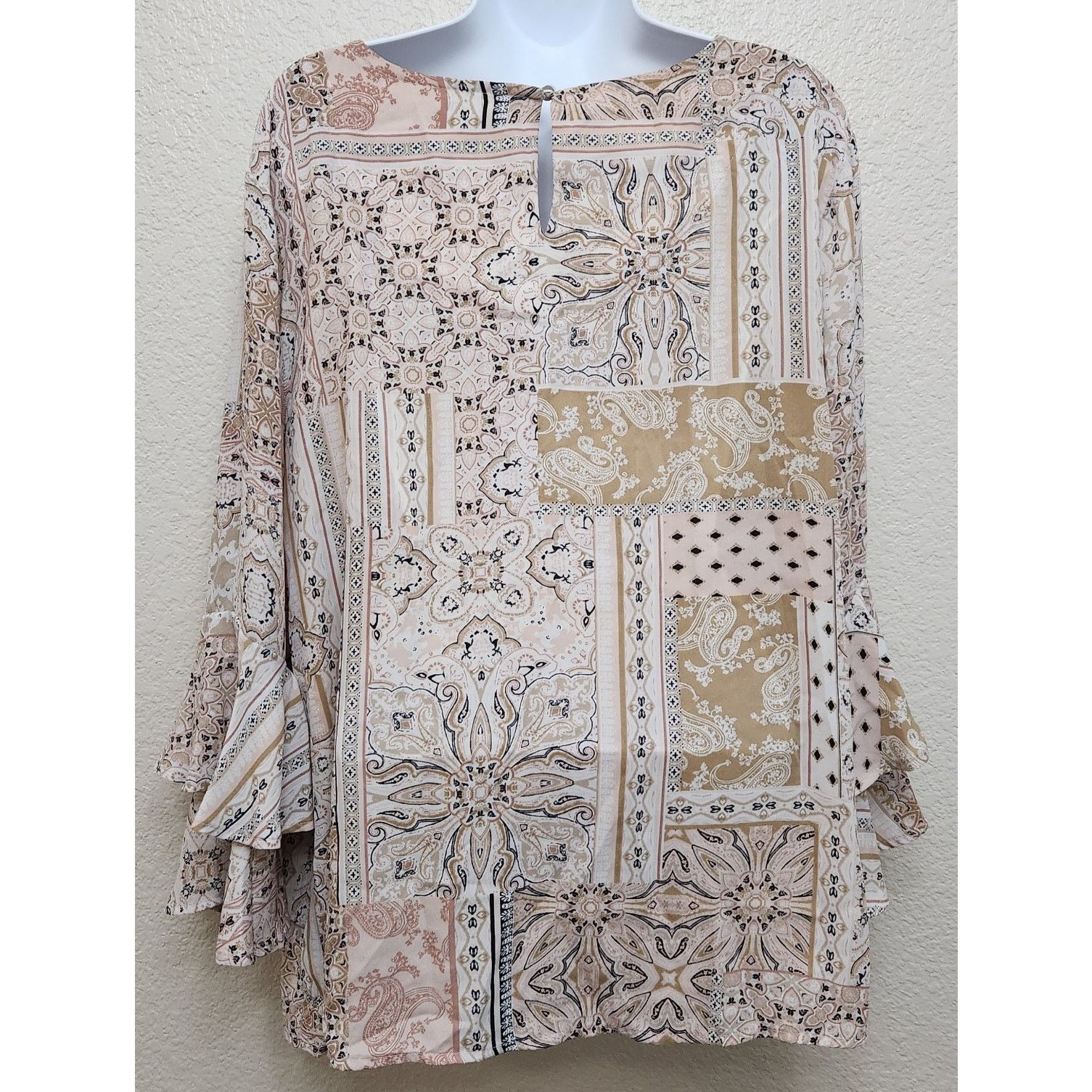 Other Cato Tan Black Pink Floral Print Bell Ruffled Sleeves Top XL Size XL / US 12-14 / IT 48-50 - 4 Thumbnail