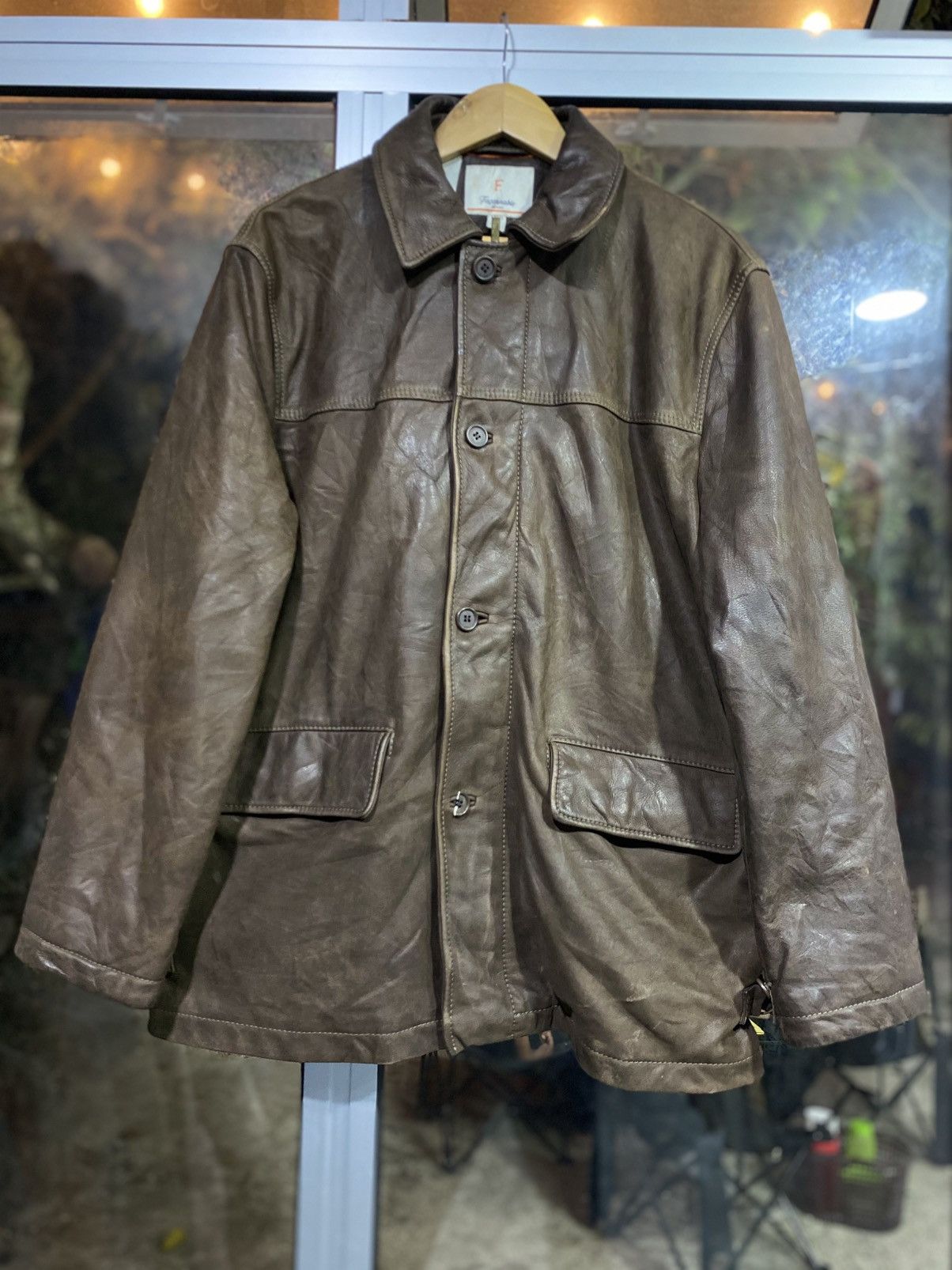 Japanese Brand Vintage 90s Faconnable Brown Leather Parka Jacket Coat Large Size US M / EU 48-50 / 2 - 1 Thumbnail