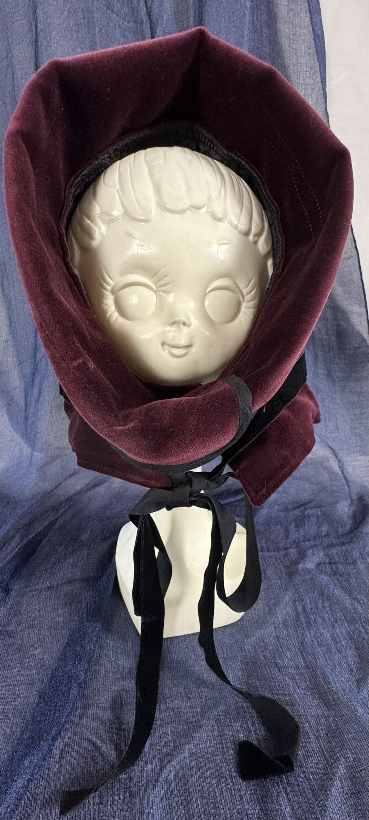 Comme des Garcons Rare Vintage COMME des GARÇONS Burgundy Velvet Bonnet Hood Size ONE SIZE - 6 Thumbnail