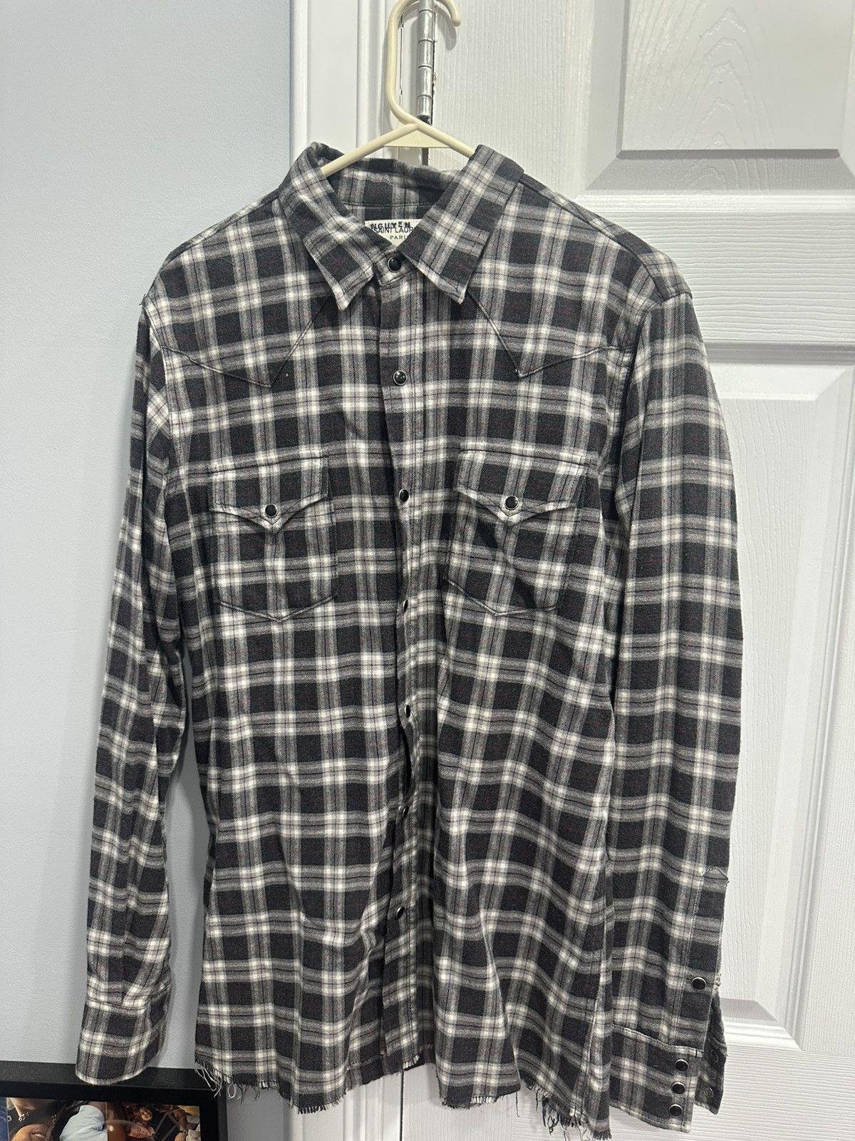 Saint Laurent Paris Saint Laurent Paris grey distressed button up Size US M / EU 48-50 / 2 - 1 Thumbnail