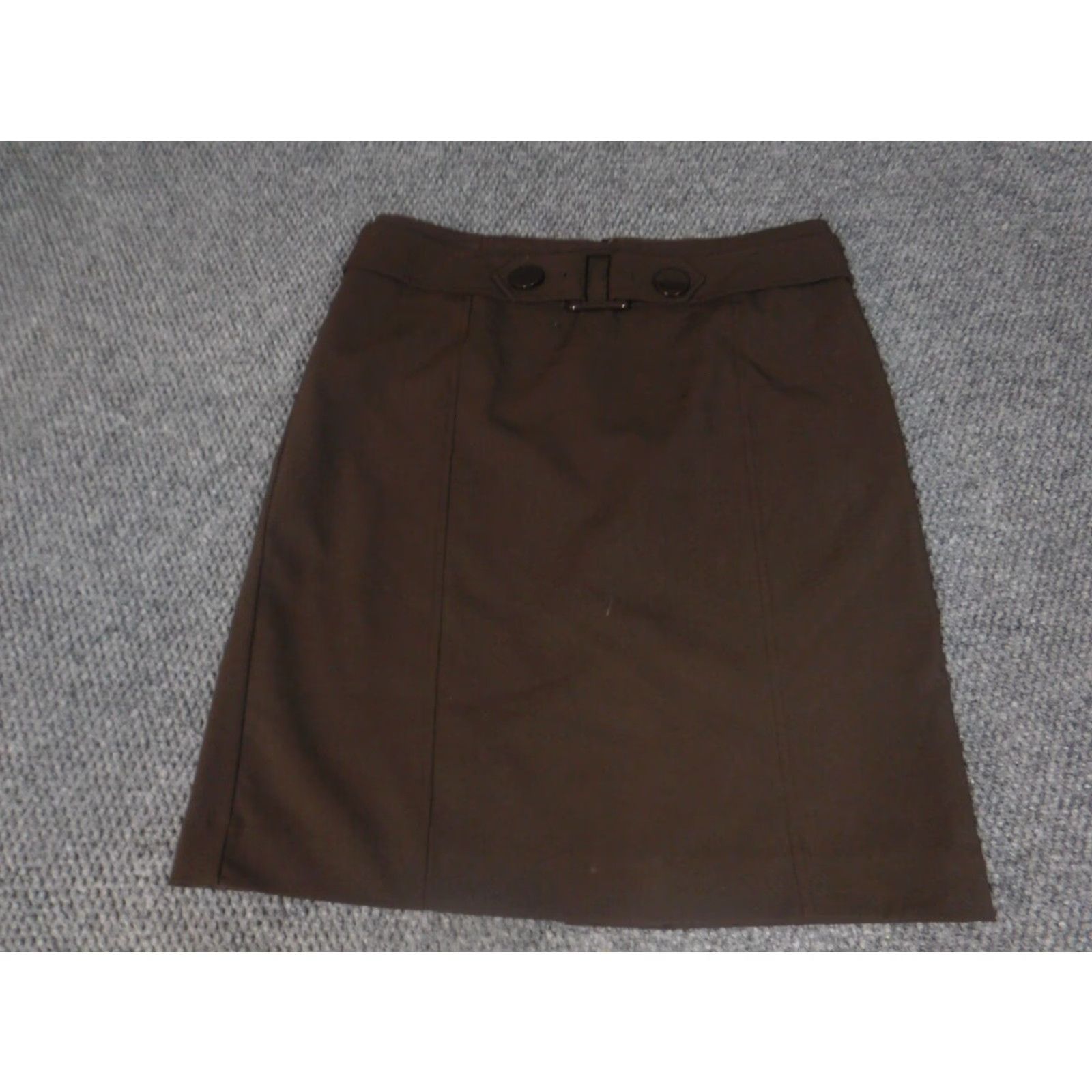 Apt. 9 Apt 9 Skirt Womens Knee Length A-Line Brown 10 Zip Lined Ruffle Knit Polyester Regular Rise Mid Block Pattern Solid Casual Vintage No Women/Skirt Size 32" / US 10 / IT 46 - 2 Thumbnail