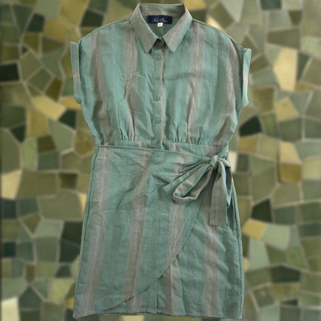 Vintage Blue Rain Green Cap Sleeve Collared Button Down Shirt Wrap Dress Medium Size M / US 6-8 / IT 42-44 - 1 Thumbnail