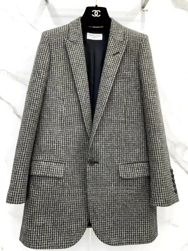 Yves Saint Laurent YSL Black Wool Checkered Women's Jacket . Size S / US 4 / IT 40 - 4 Thumbnail