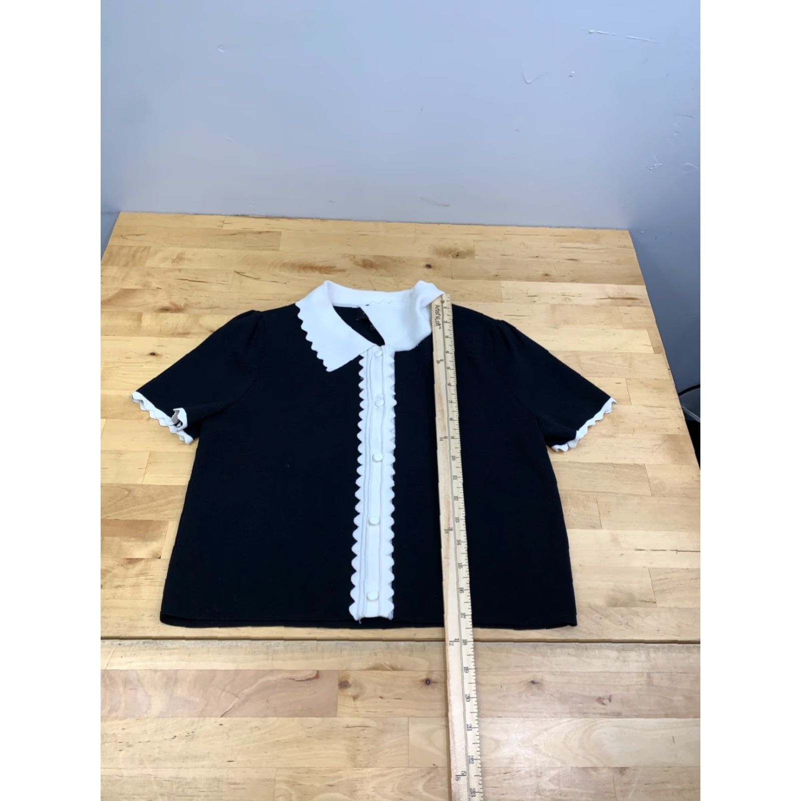 New Republic Truth Republic Scalloped Top Womens S Black Cropped Short Sleeve Shirt Top? Size S / US 4 / IT 40 - 3 Thumbnail
