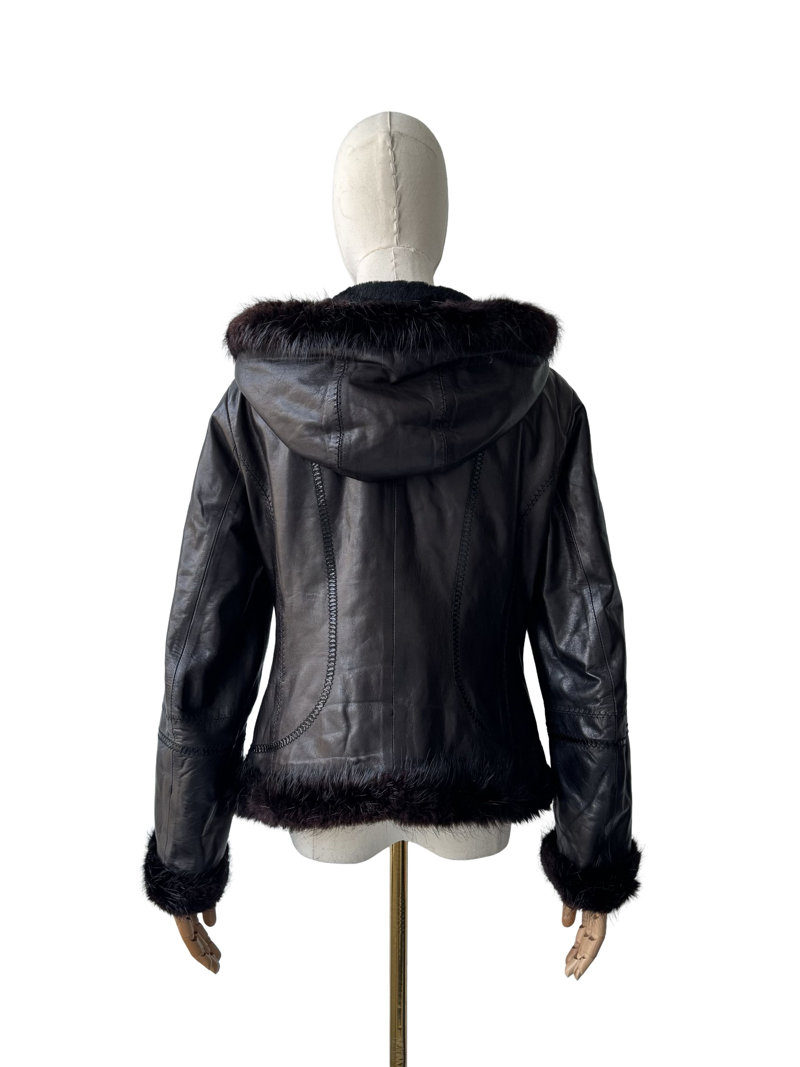 Vintage Vintage Cropped Leather Hooded Jacket Size L / US 10 / IT 46 - 5 Thumbnail