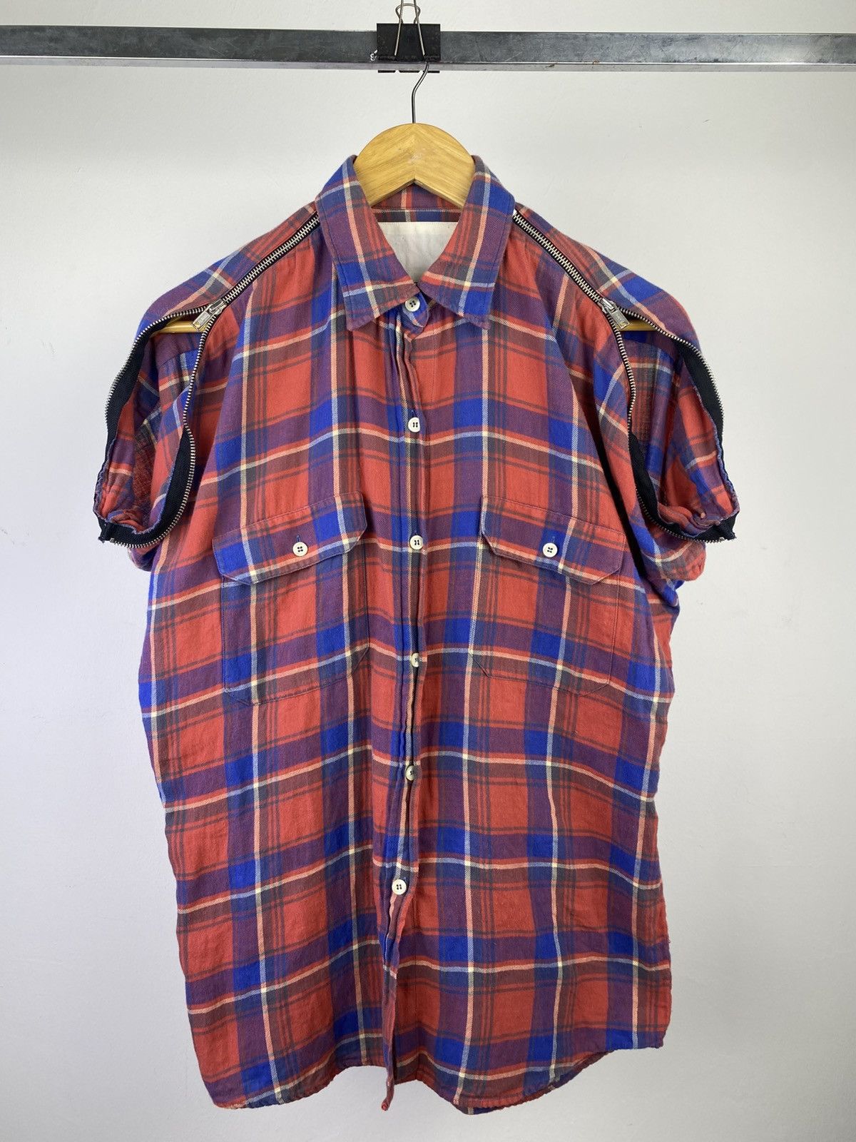 R13 R13 SS15 Zip Sleeve Plaid Flannel Shirt Italy Deconstructed Size US S / EU 44-46 / 1 - 1 Thumbnail