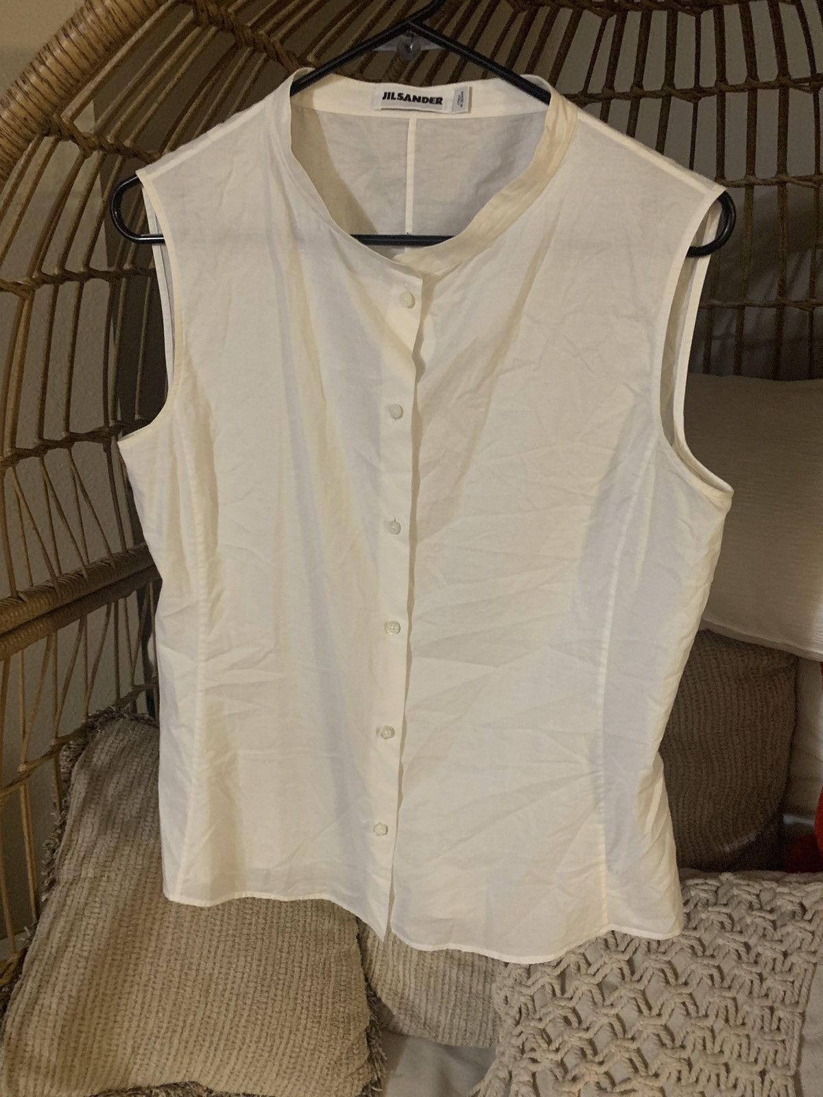 Image of Jil Sander White Button Up Sleeveless Top, Women's (Size Small)