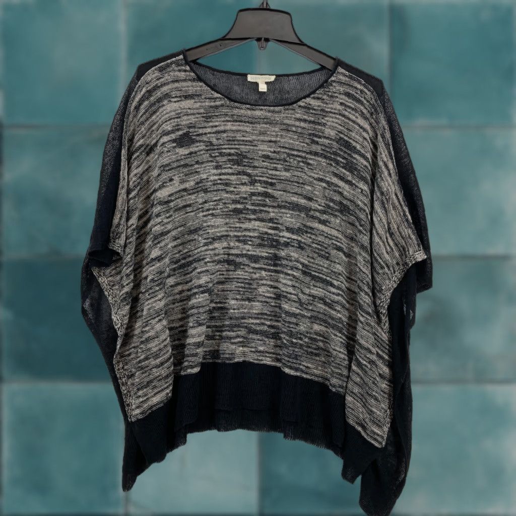 Eileen Fisher Eileen Fisher Women's Organic Linen Knit Poncho Sweater OS Black Lightweight Size ONE SIZE - 1 Thumbnail