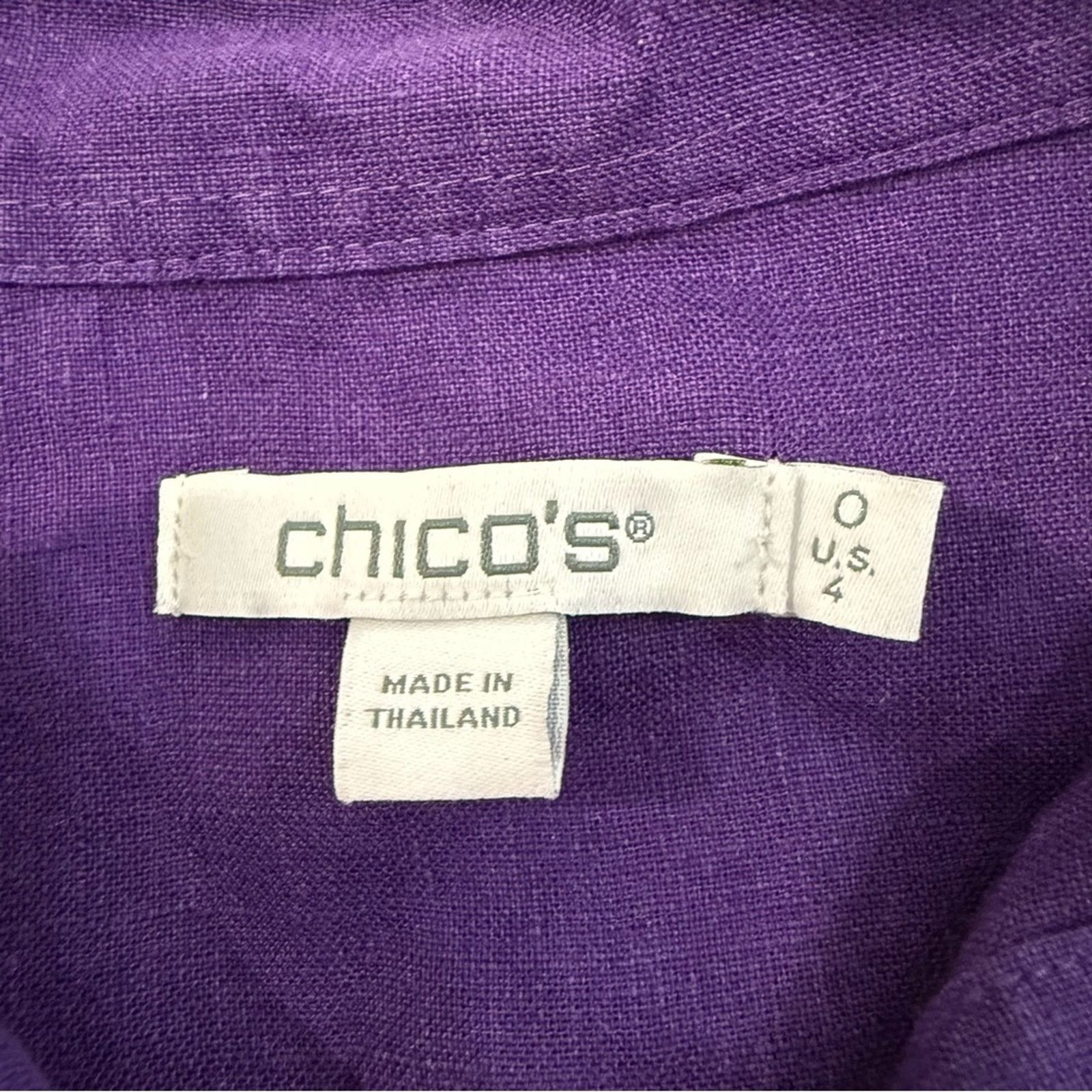 Chicos Chico's 100% Linen 3/4 Sleeve Button Up Blouse Women’s 0 Size S / US 4 / IT 40 - 3 Thumbnail