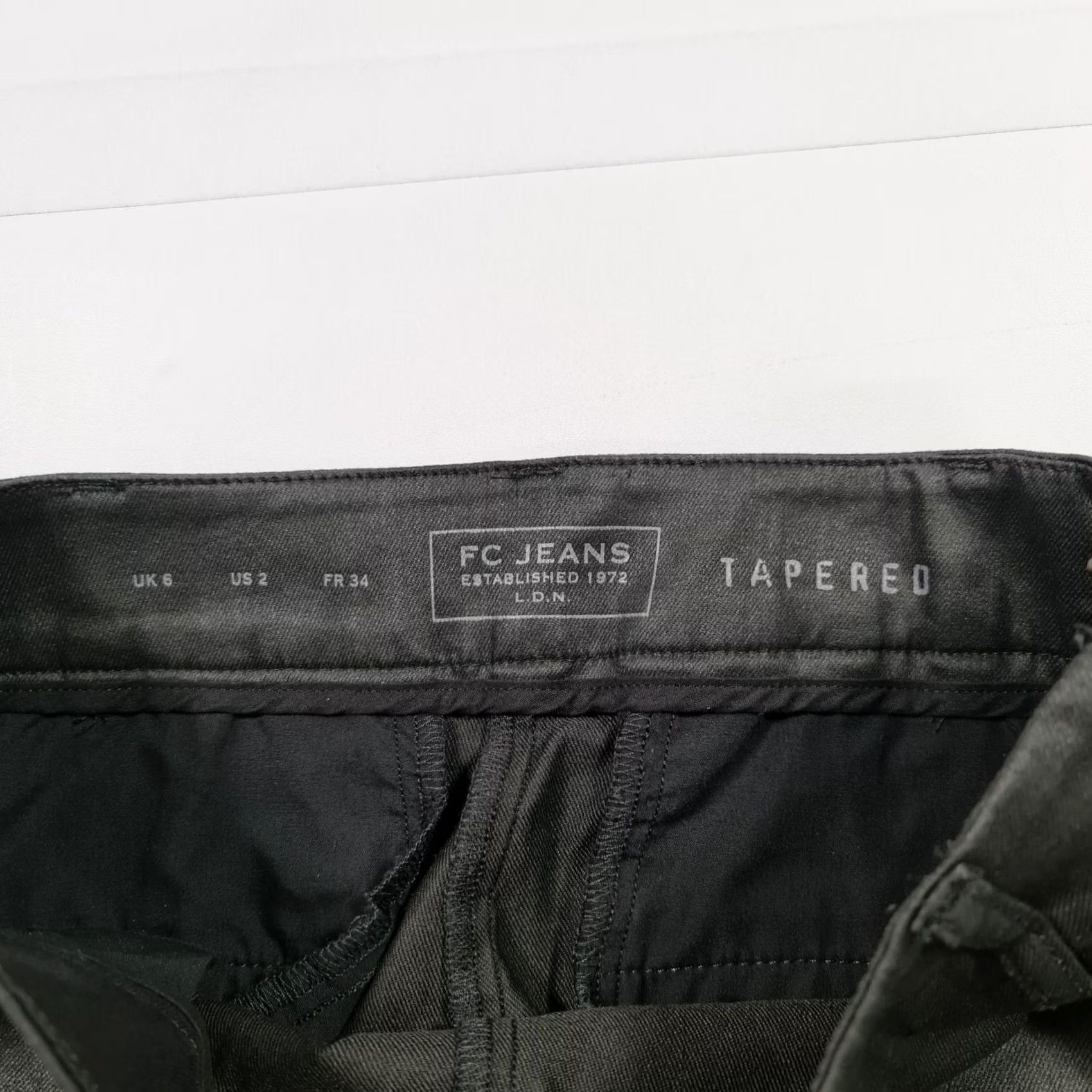 RMC Jeans FC Jeans Established 1972 Women's Jeans Black 6 UK Coated Twill Stretch Tapered Slim High Rise Jeans Women Boys Girls Mens Size 28" / US 6 / IT 42 - 3 Thumbnail