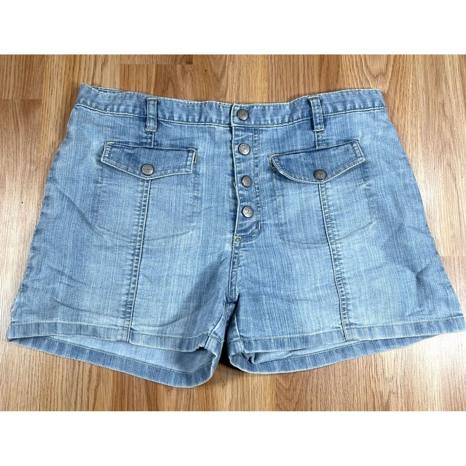 Vintage Kanyon River Blues Shorts Womens 14 1/2 Flat Front Blue Wash Denim Jeans Size 36" / US 14 / IT 50 - 2 Thumbnail