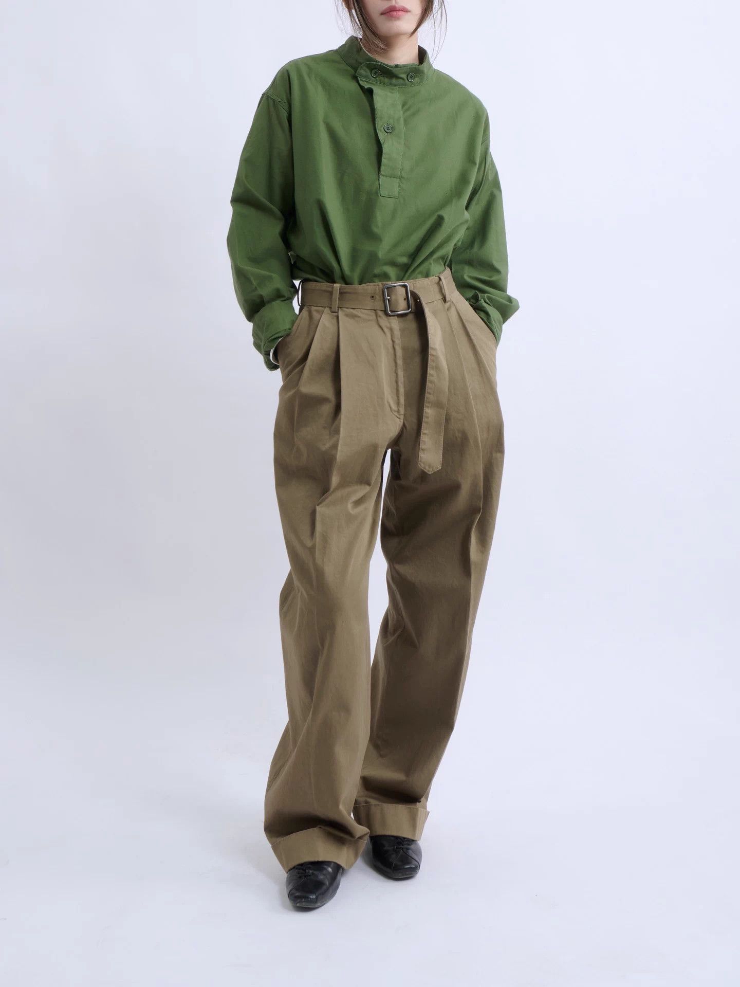Dries Van Noten DRIES VAN NOTEN Khaki High-Waist Belted WideLeg Pants Size 25" / US 0 / IT 36 - 5 Thumbnail