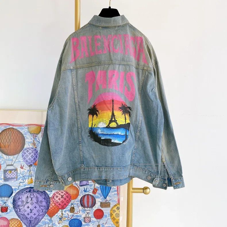 Balenciaga Balenciaga Blue Letter Logo Patterned Denim Jacket Size US XS / EU 42 / 0 - 2 Thumbnail