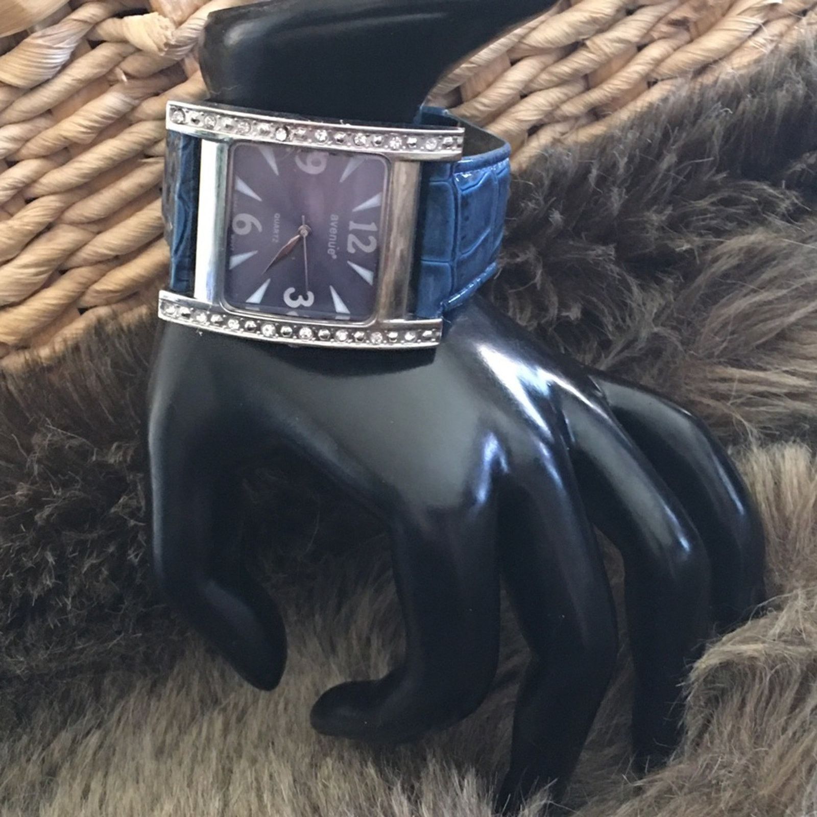 Avenue Ladies Avenue blue croc embossed rhinestone watch Size ONE SIZE - 3 Thumbnail