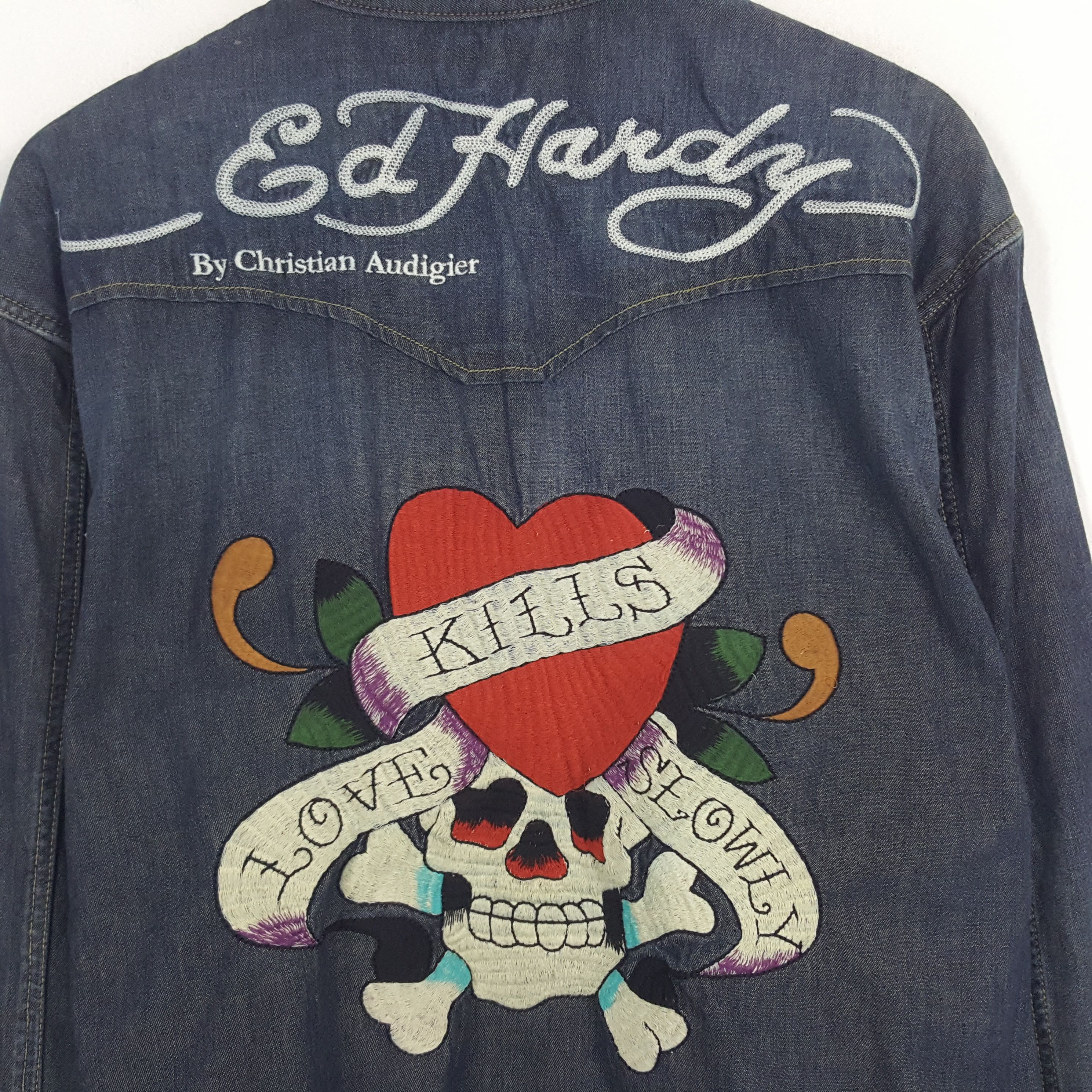 Ed Hardy × Vintage Vintage Ed Hardy Denim Style Button Up Shirt Size US L / EU 52-54 / 3 - 2 Thumbnail
