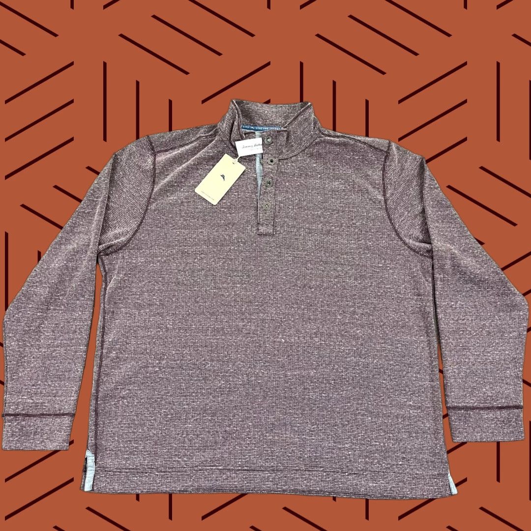Tommy Bahama TOMMY BAHAMA Pullover Men Extra Large Salt Point Snap Mock Sweater Rum Berry NEW Size US XL / EU 56 / 4 - 1 Thumbnail