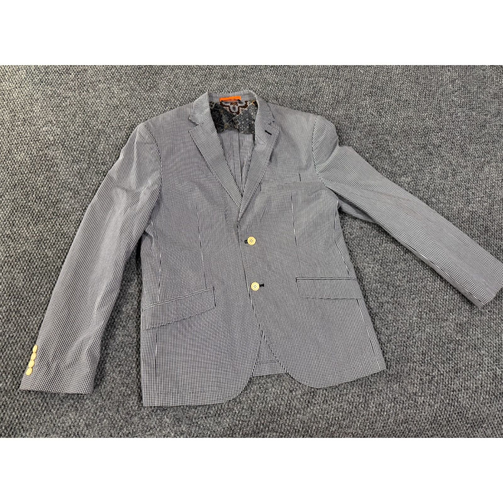 Tallia Tallia Sport Coat Mens 40R Gray Check Blazer Two Button Casual Dress Jacket Regular Fit Wool Polyester Size 40R - 2 Thumbnail