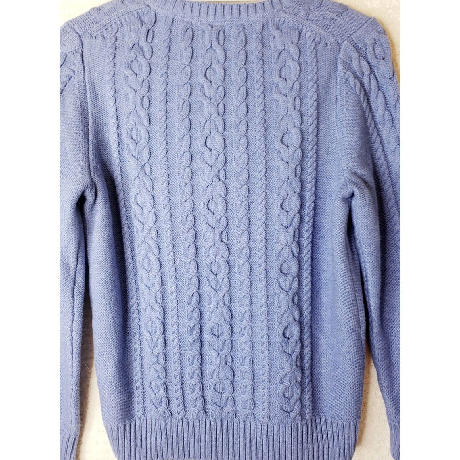 Vintage L.L. Bean Sweater Womens Medium Blue Cable Knit Crew Neck Pullover Casual Cotton Women Regular Knit Pullover Cable Knit Bleue? Size M / US 6-8 / IT 42-44 - 6 Thumbnail