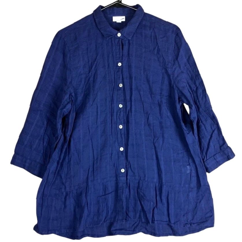 J. Jill J Jill Womens Blouse Blue Collared Button Front 3/4 Sleeve Tunic Large Shirt Womens Casual Workwear Classic/Fitted Sleeve Button-Up Neckline Collared Size L / US 10 / IT 46 - 2 Thumbnail