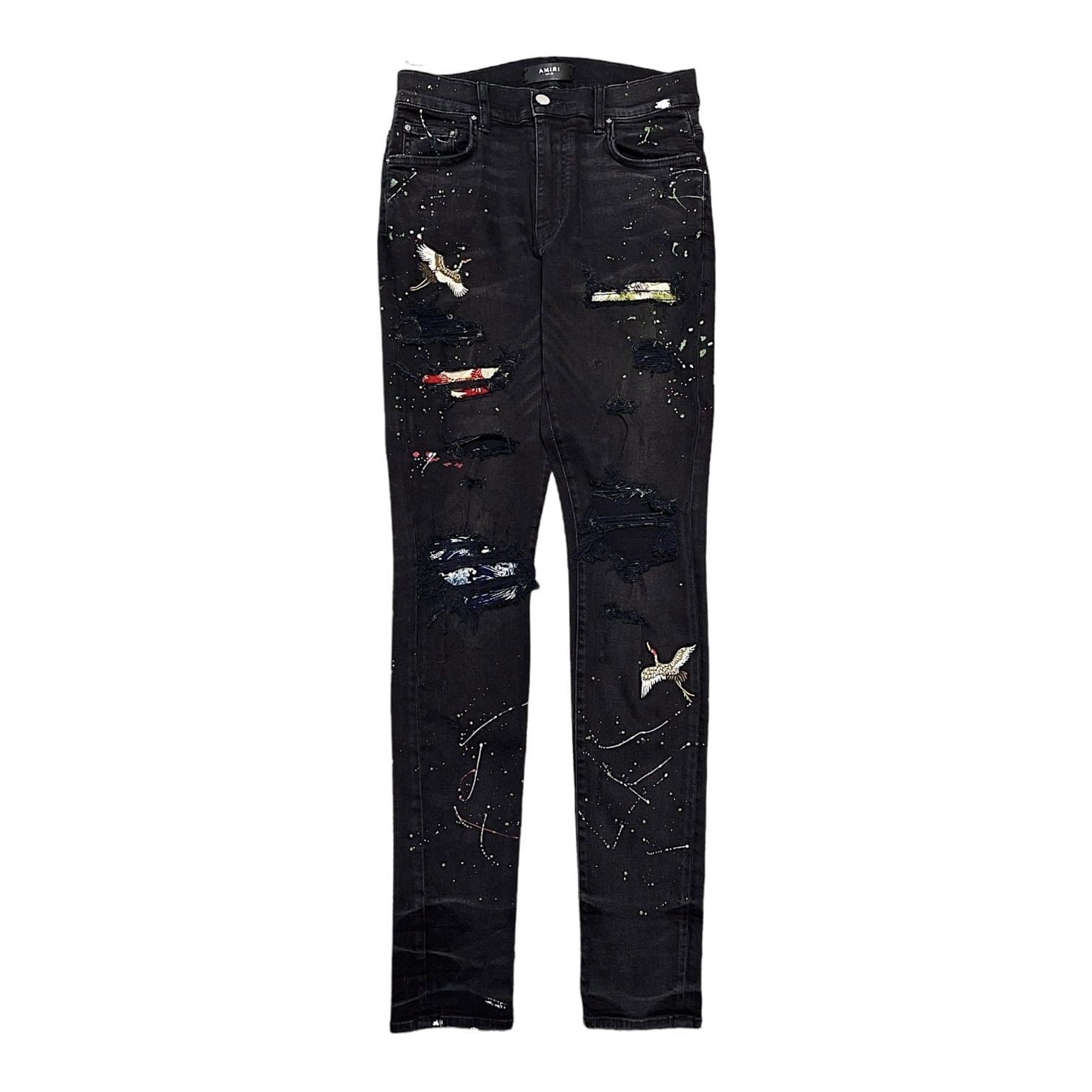 image of Amiri Art Patch Crane Patch Jeans Aged Black, Men's (Size 30)