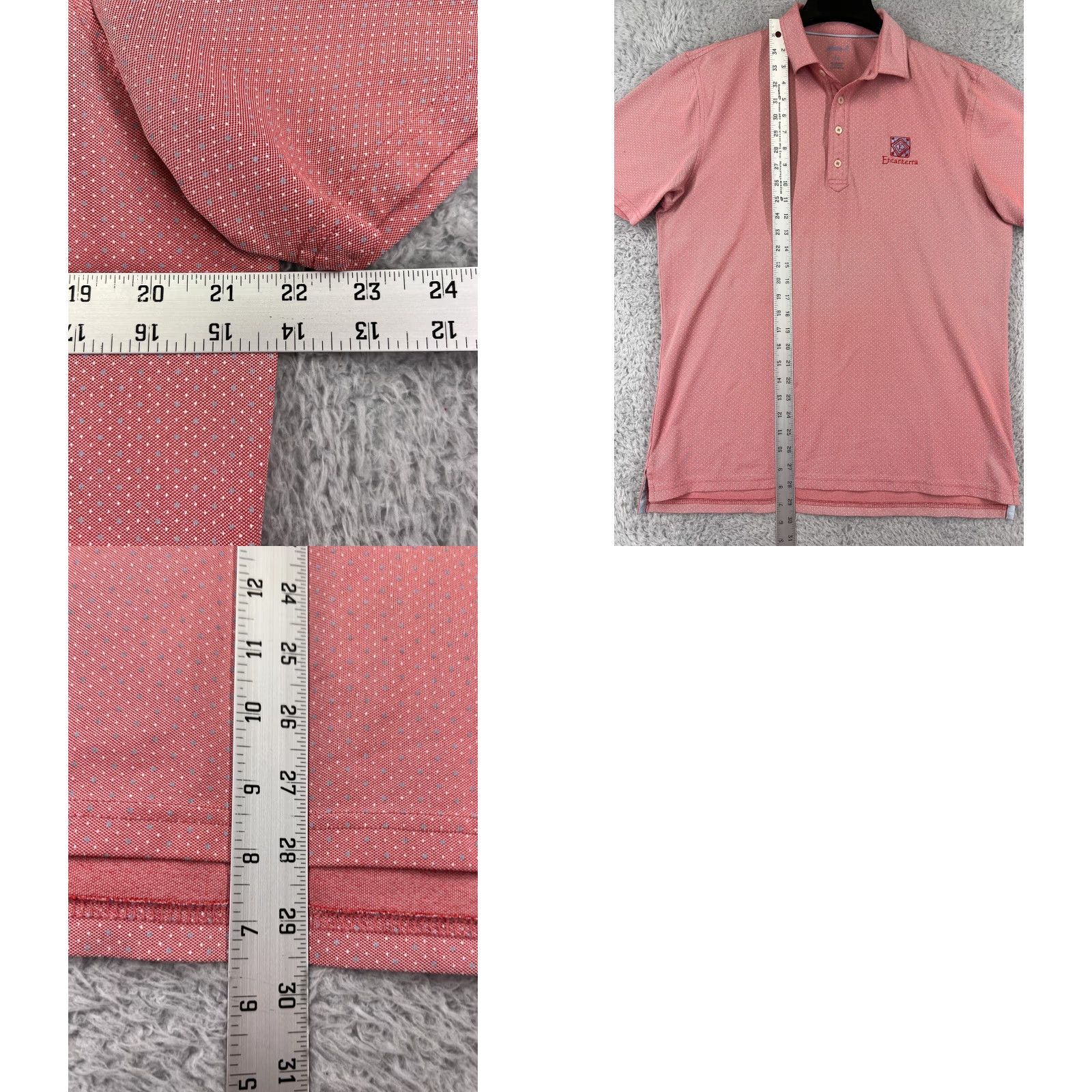johnnie-O johnnie-O Polo Shirt Mens M Pink Dotted Golf Polo Shirt Poly Blend Short Sleeve Embroidered Logo Regular Fit Size US M / EU 48-50 / 2 - 9 Thumbnail