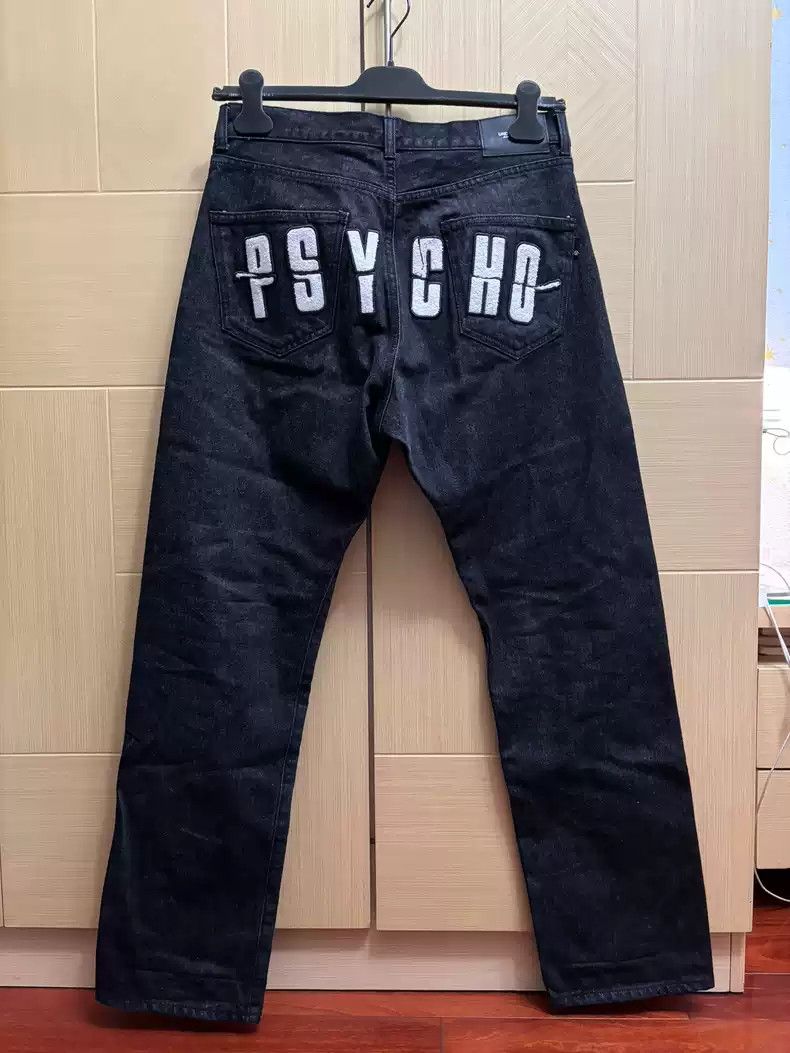 image of Undercover Psycho Embroidered Applique Black Jeans, Men's (Size 32)