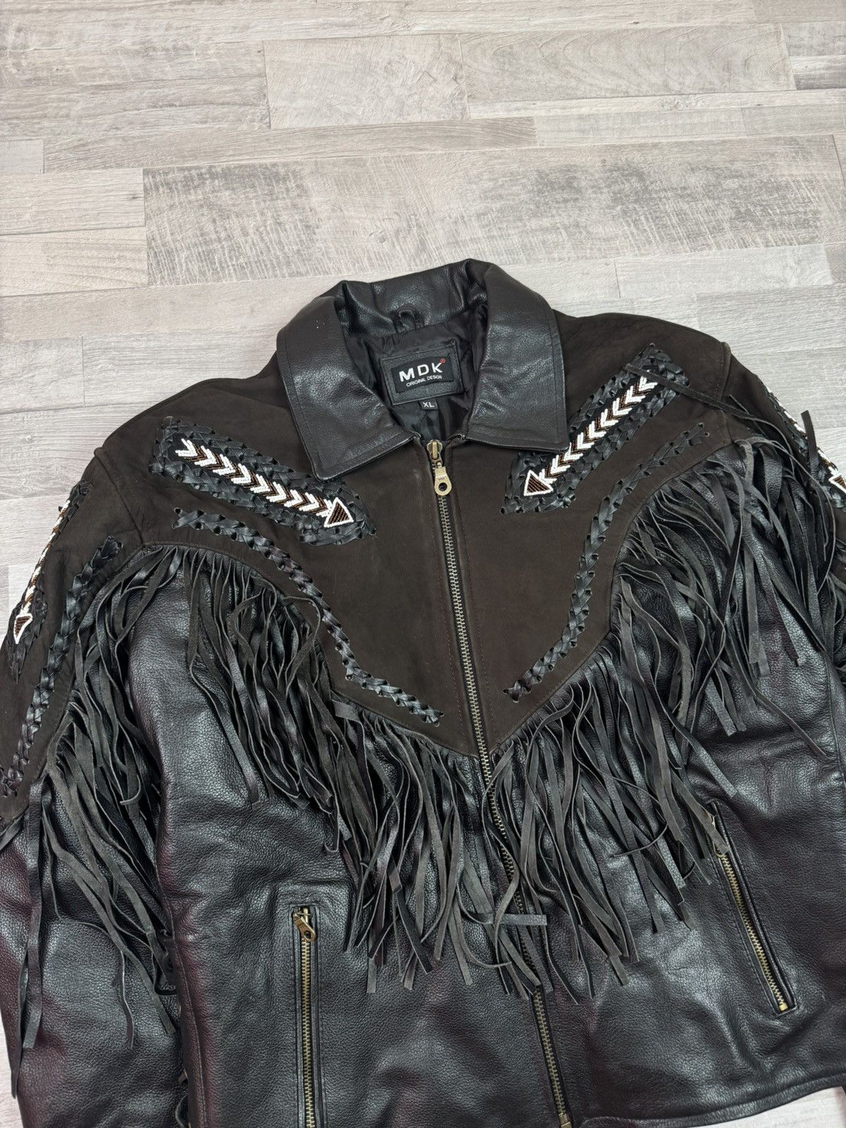 MDK Vintage 90s MDK Fringes Racing Cowboy Wear Leather Jacket XL Size US XL / EU 56 / 4 - 5 Thumbnail