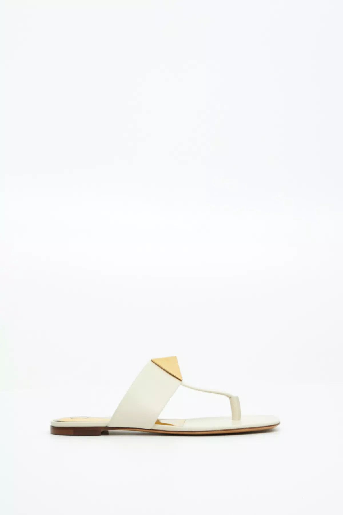 Valentino O1S1Wg110625 One Stud Flat Thong Sandal In Calfskin In White, Women's (Size 7.5)