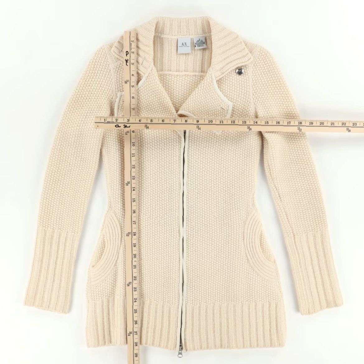 Armani Exchange Armani Exchange Full Zip Shaping Knit Sweatshirt Beige Women's S Shirt Size S / US 4 / IT 40 - 3 Thumbnail
