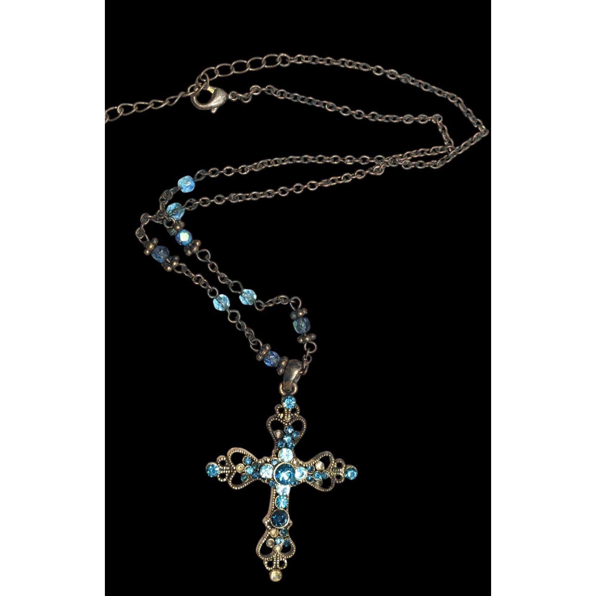 Other Whimsygoth Blue And Gold Tone Rhinestone Cross Necklace Size ONE SIZE - 1 Thumbnail