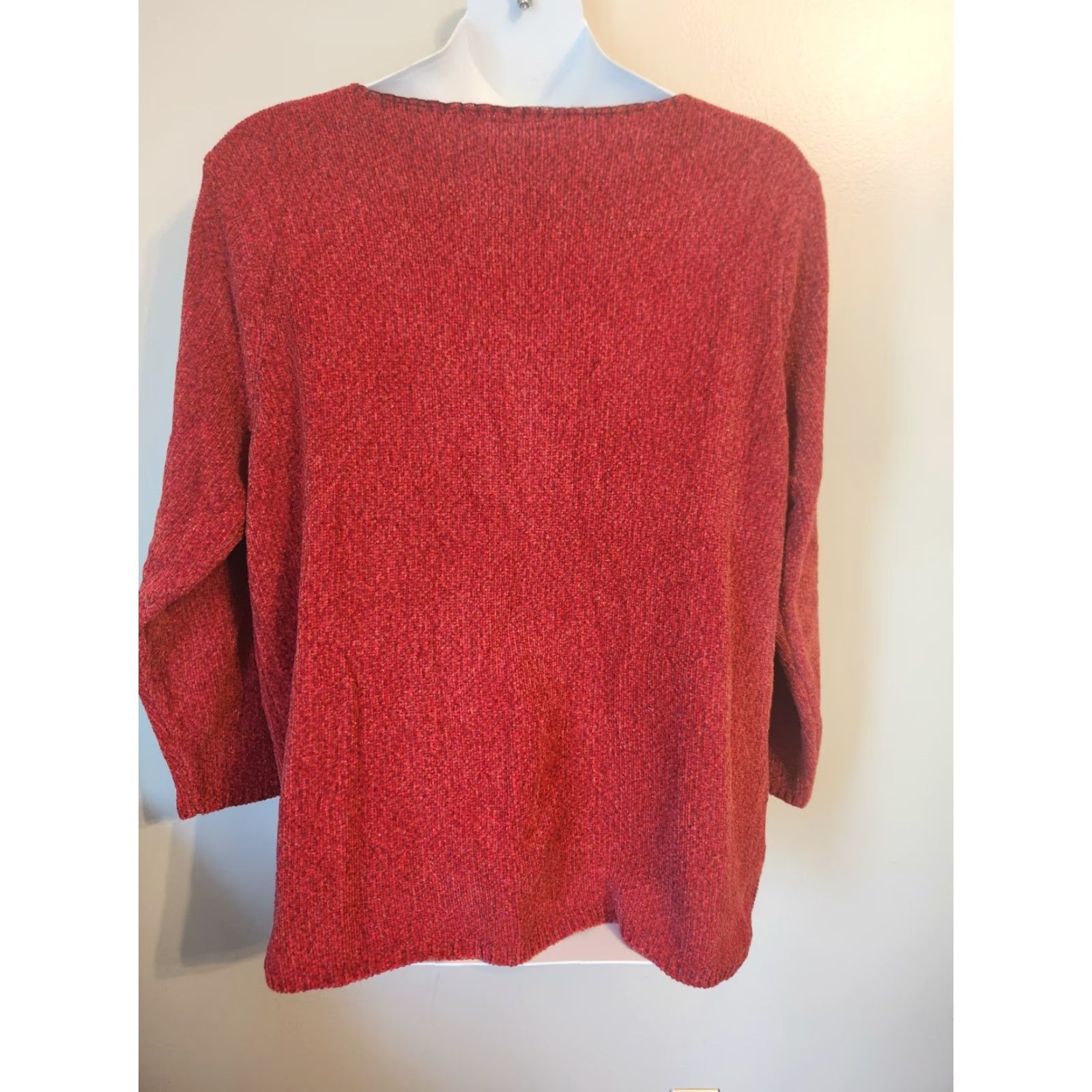 Essentials Essentials By Maggie V-Neck Red Rust Color Sweater with Embroidered Flower Sz 22/24 Size 3XL / US 20-22 - 5 Thumbnail