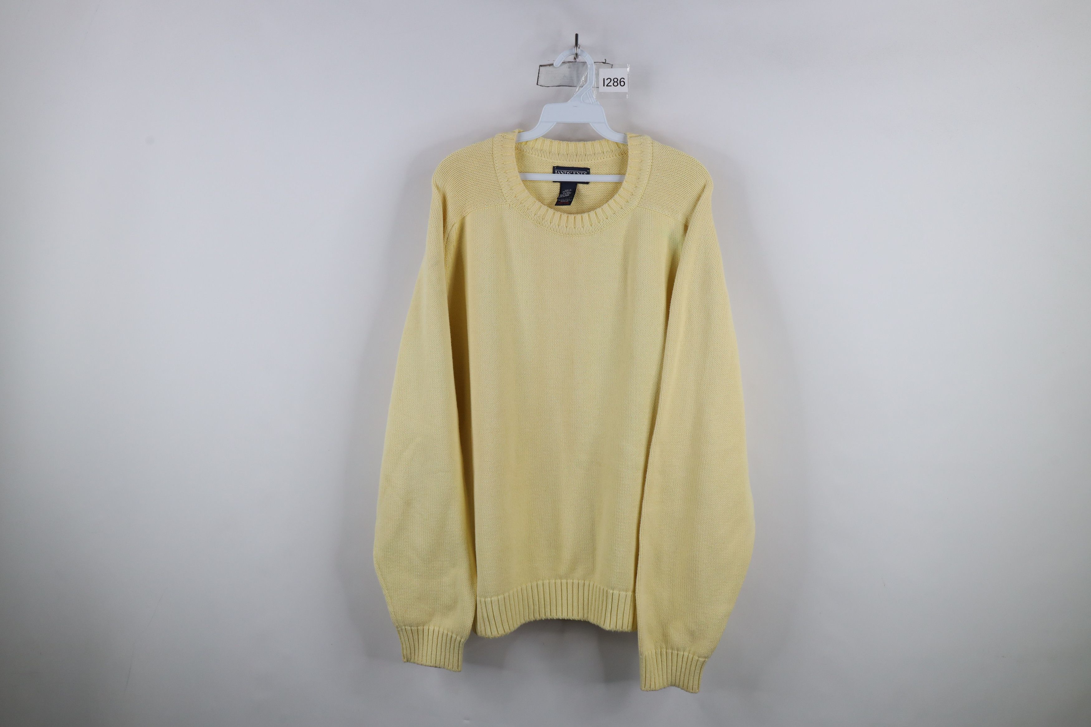 Vintage 90s Lands End Blank Cotton Knit Crewneck Sweater USA