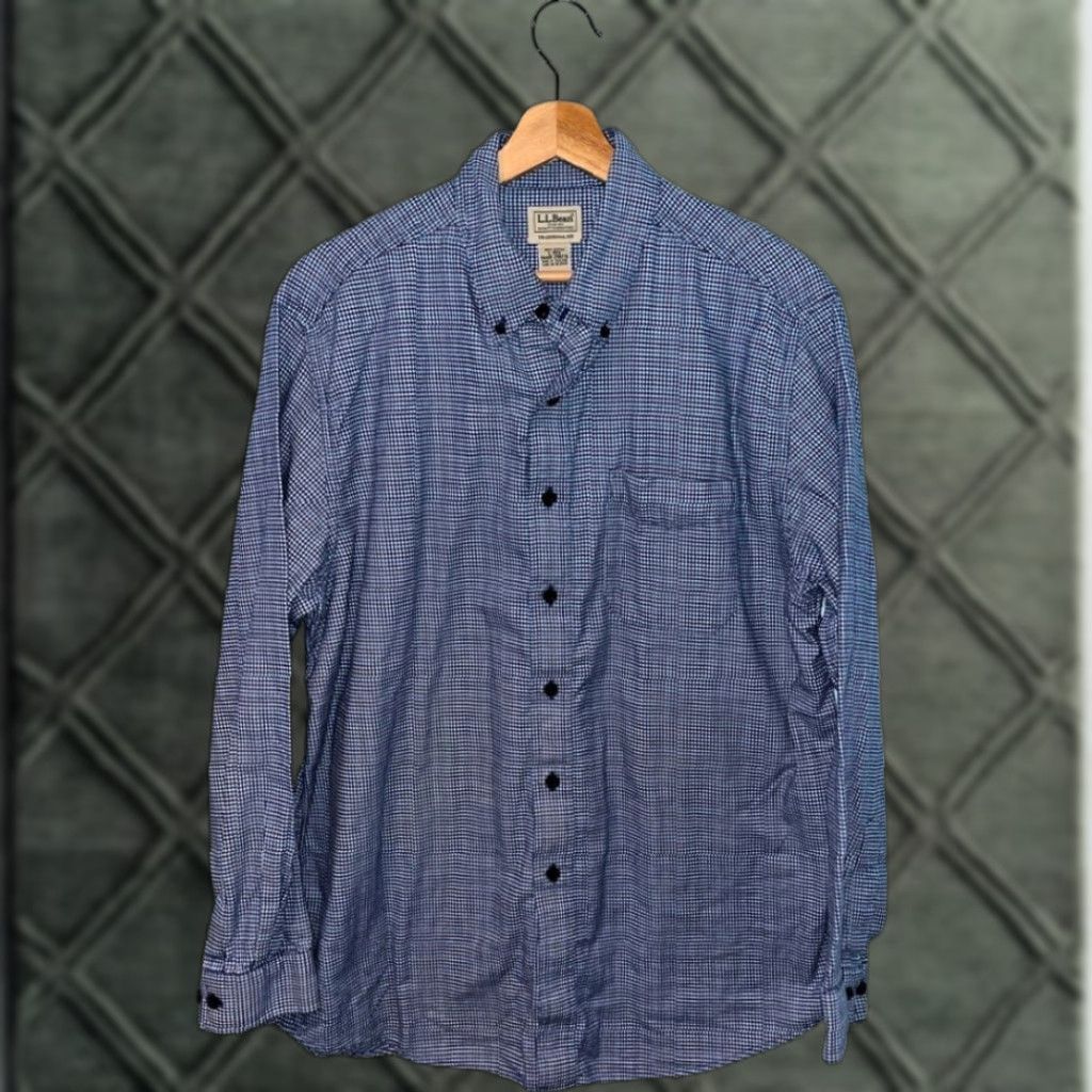 Vintage L.L.Bean Mens Large Blue Houndstooth Check Flannel Button-Down Shirt Pocket Shirt Size US L / EU 52-54 / 3 - 1 Thumbnail