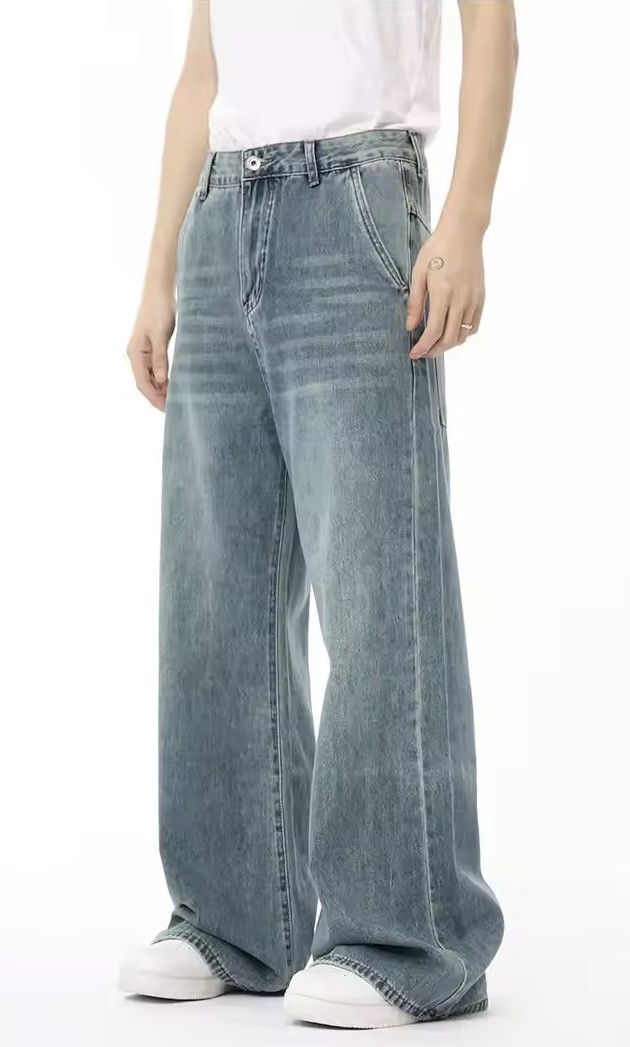 Jean × Vintage Draping Straight Wide Leg Washed Blue Jeans Men Size US 28 / EU 44 - 2 Thumbnail