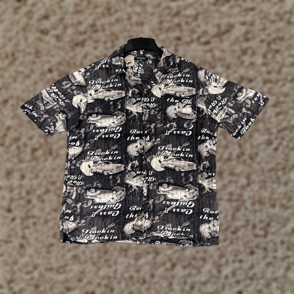 George George Shirt Adult Medium Black White Truckin & Pluckin Country Music Guitar Size US M / EU 48-50 / 2 - 1 Thumbnail