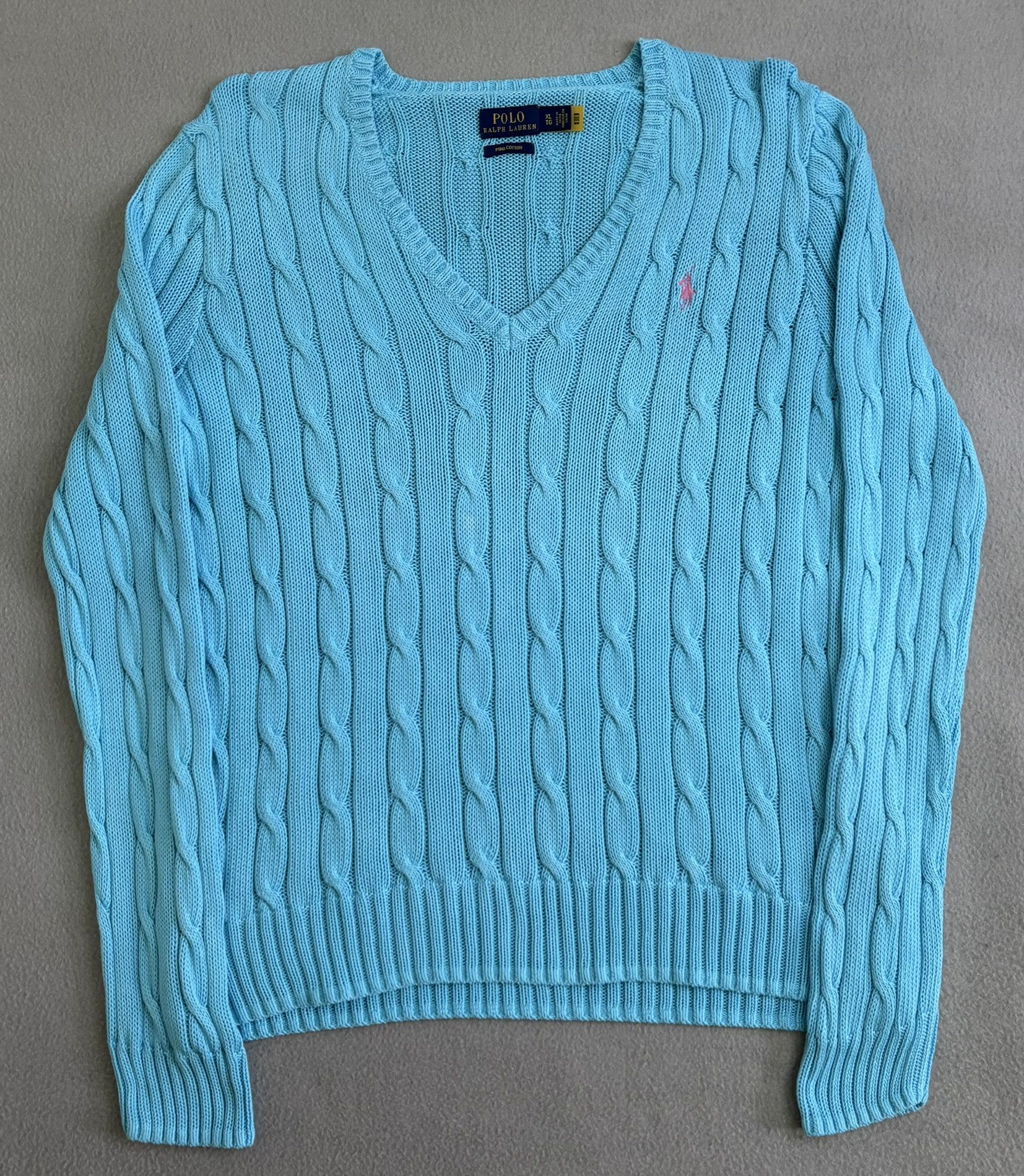 Polo Ralph Lauren Polo Ralph Lauren Cable V-Neck Baby Blue Sweater Size XL Size XL / US 12-14 / IT 48-50 - 3 Thumbnail