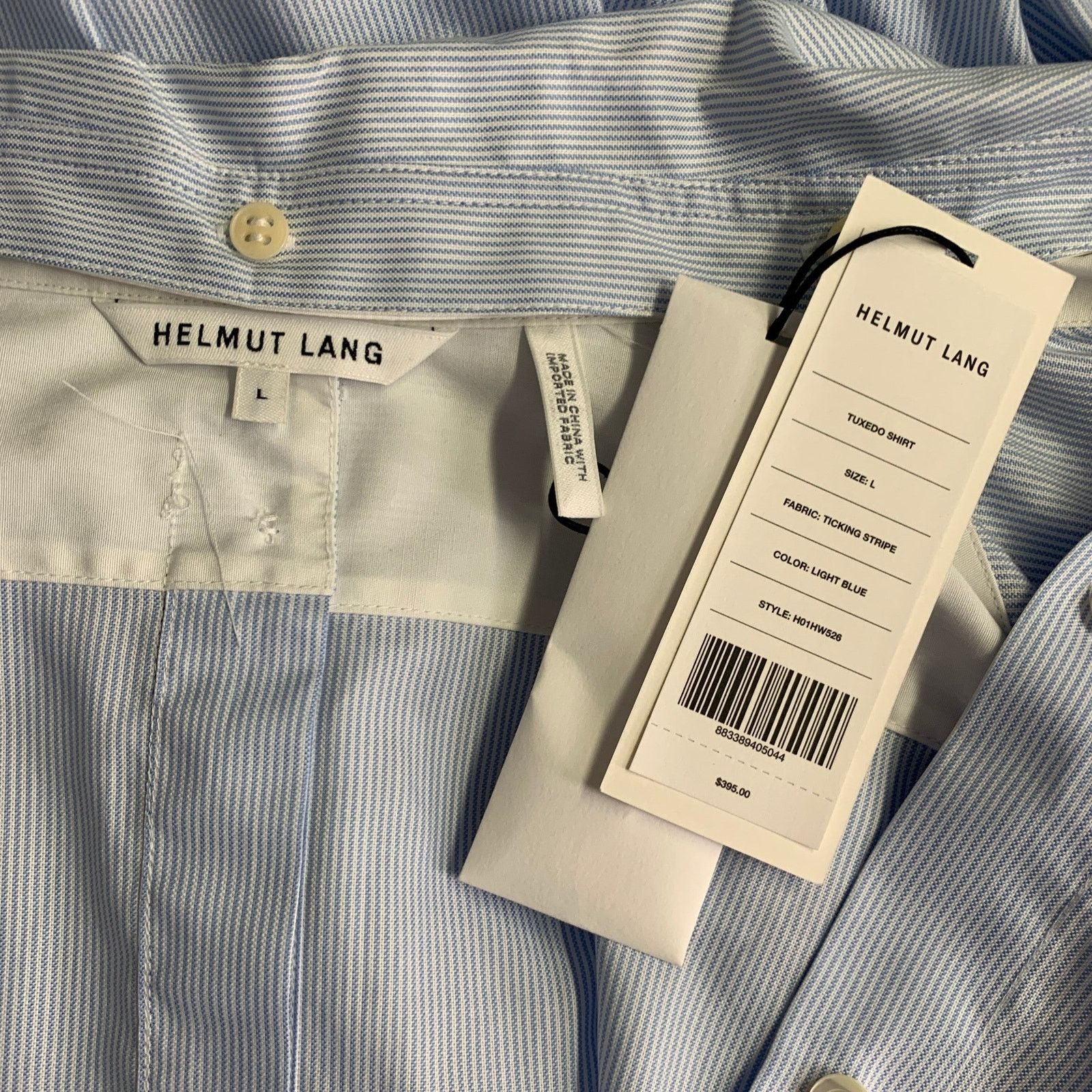 Helmut Lang L Blue White Cotton Stripe Contrast Trim Tuxedo Shirt Size L / US 10 / IT 46 - 5 Thumbnail