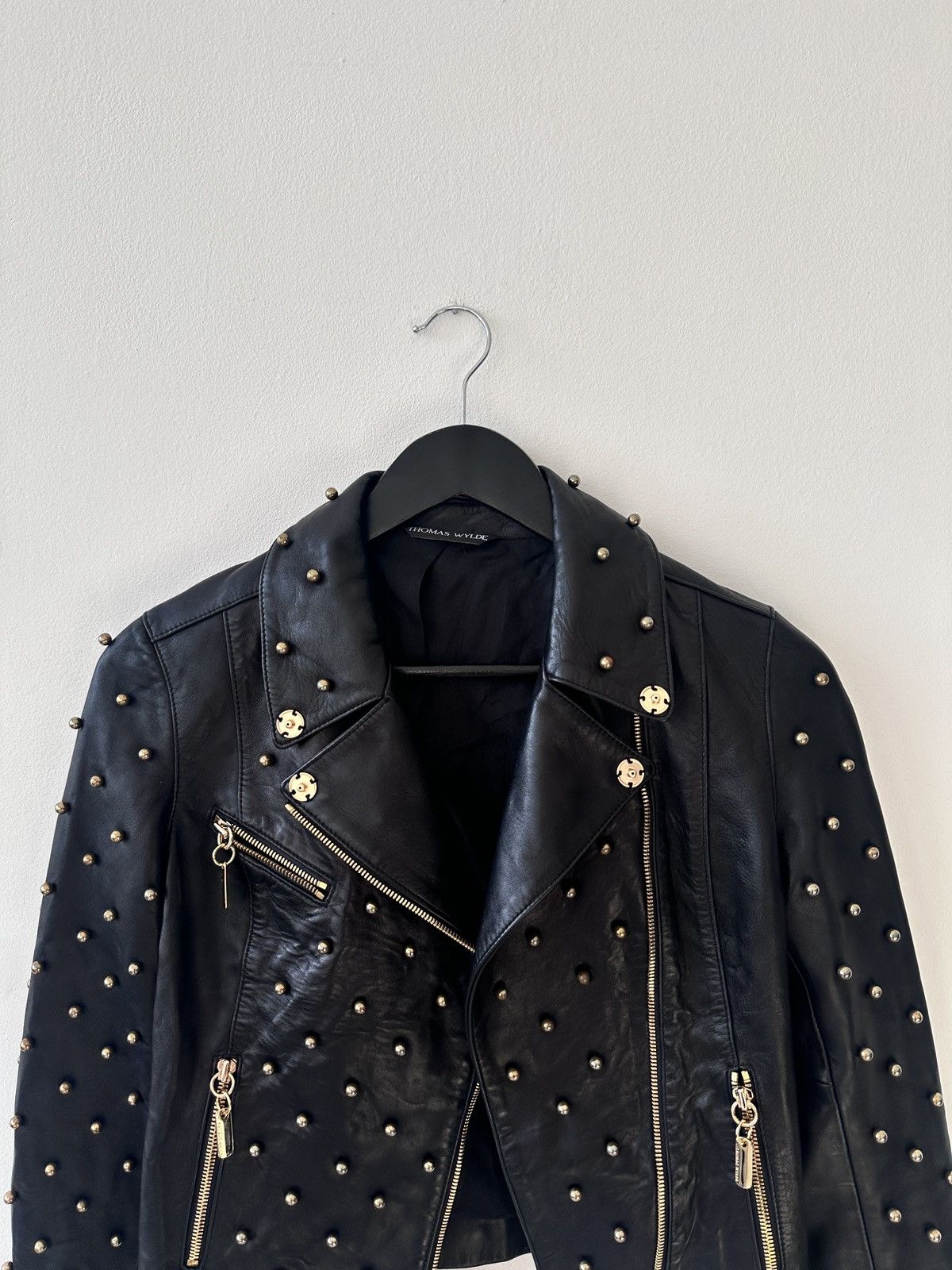Thomas Wylde THOMAS WYLDE Leather Studded Biker Jacket Gold Tone Hardware Size XS / US 0-2 / IT 36-38 - 7 Thumbnail