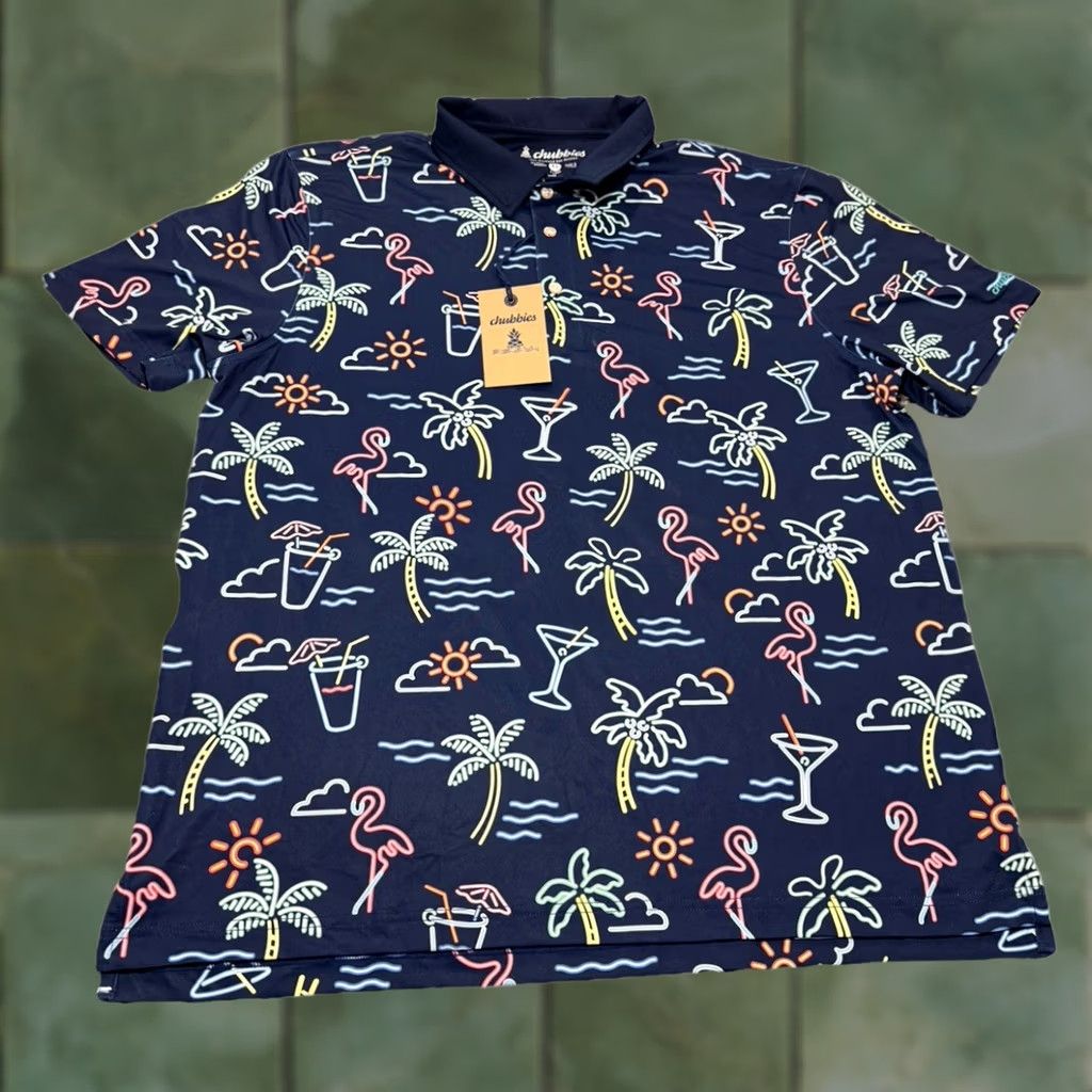 Chubbies Chubbies Polo Shirts Mens Short Sleeve XL Blue Neon Palm Performance Polo Mens Short Sleeve XL Blue Chubbies Polo Size US XL / EU 56 / 4 - 1 Thumbnail
