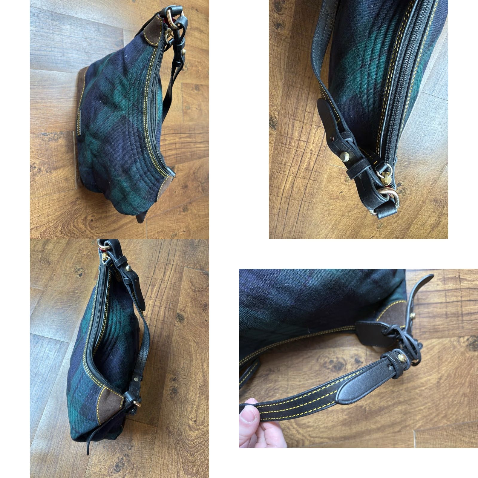 Dooney & Bourke VINTAGE Dooney & Bourke Wool black watch Tartan Plaid Shoulder Bag Leather Suede - READ Women Large Green Navy Hobo Size ONE SIZE - 8 Thumbnail