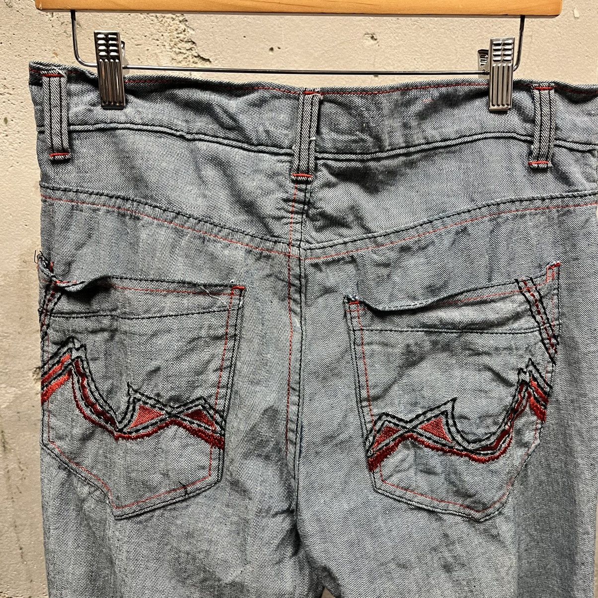 Other Qruel Vintage Y2K Light Wash Red Stitch Embroidered Jeans 34 Size US 34 / EU 50 - 2 Thumbnail