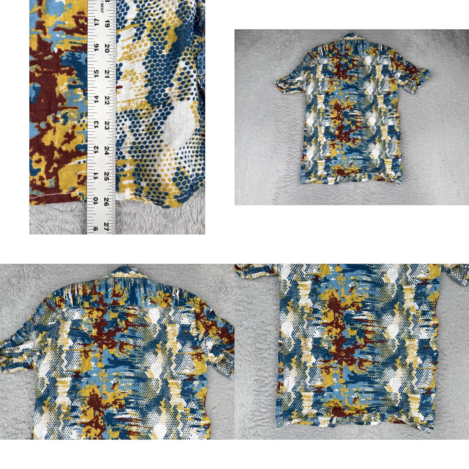 Vintage Woodin Hawaiian Shirt Men Small Blue Camo Polka Dot 100% Linen Beach Button Up Size US S / EU 44-46 / 1 - 9 Thumbnail