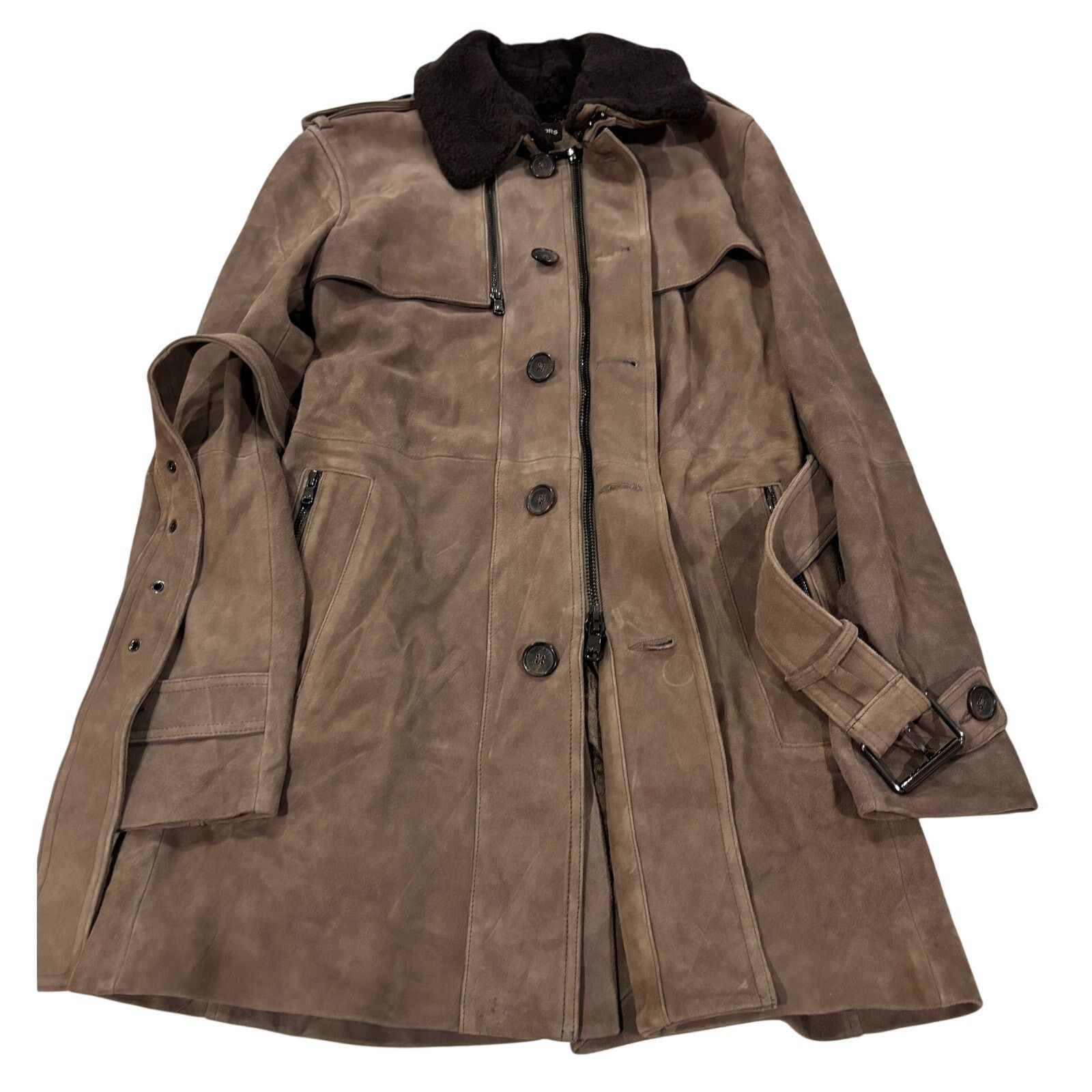 Michael Kors *R46 MICHAEL KORS Suede Trench Coat Faux Fur Collar Medium Size M / US 6-8 / IT 42-44 - 2 Thumbnail