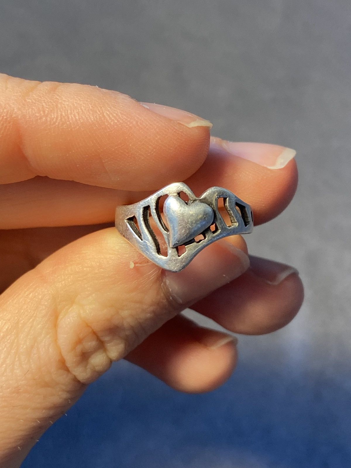 Vintage 925 silver heart ring Size ONE SIZE - 3 Thumbnail
