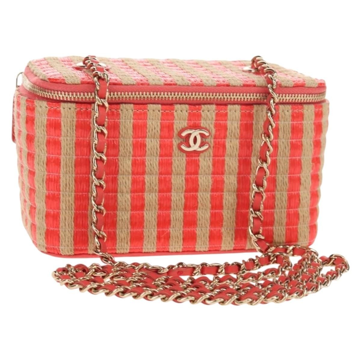 Chanel Chanel Classic Vanity Case with Chain Striped Raffia and Jute Size ONE SIZE - 1 Thumbnail
