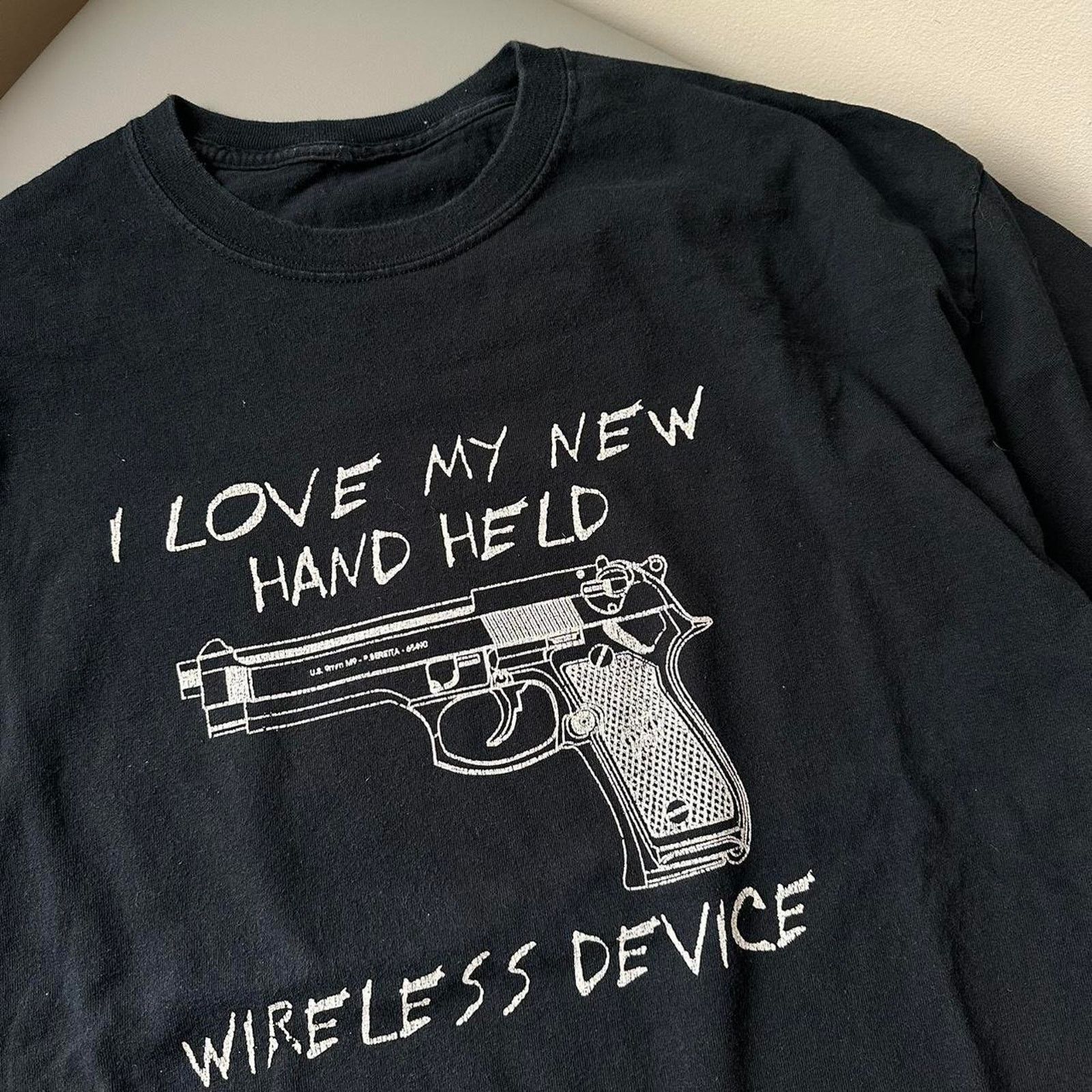 Vintage Vintage 90s Gun Handheld Device Adult Faded Black Shirt Size US XL / EU 56 / 4 - 1 Thumbnail