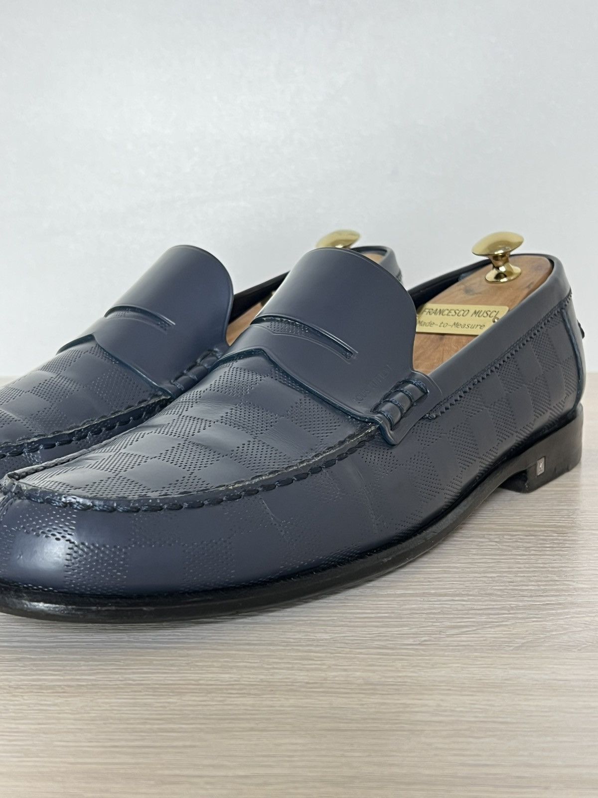 Louis Vuitton Louis Vuitton Damier Embossed Leather Penny Loafers Blue 10 Size US 10 / EU 43 - 8 Thumbnail