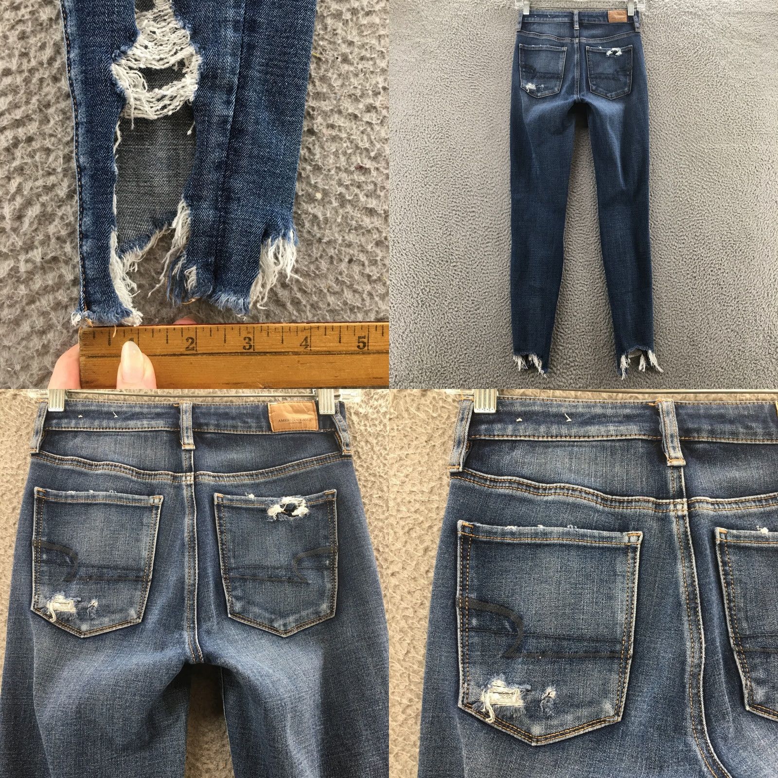 American Eagle Outfitters American Eagle Jegging Jeans Womens 2R Blue Denim Distressed Zip Trousers Pants Mid Rise 28 Inseam Girls Mens Womens Size 26" / US 2 / IT 38 - 9 Thumbnail