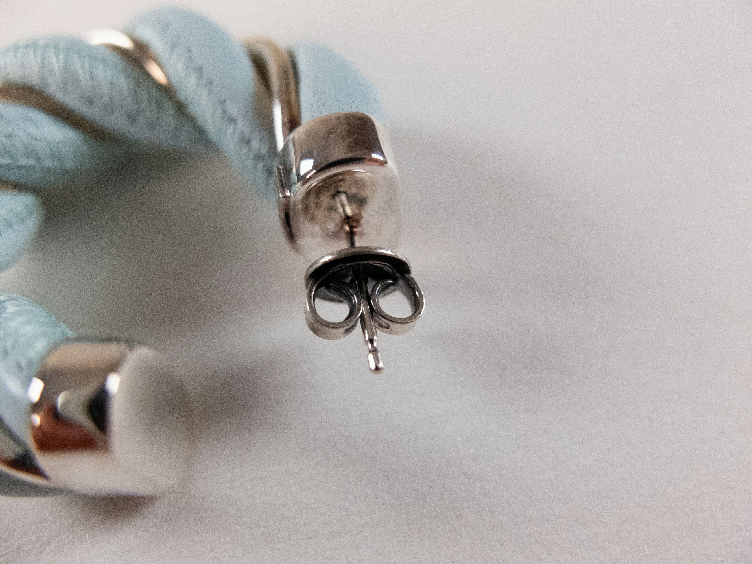 Bottega Veneta BOTTEGA VENETA Twist circle blue leather silver earrings q Size ONE SIZE - 3 Thumbnail