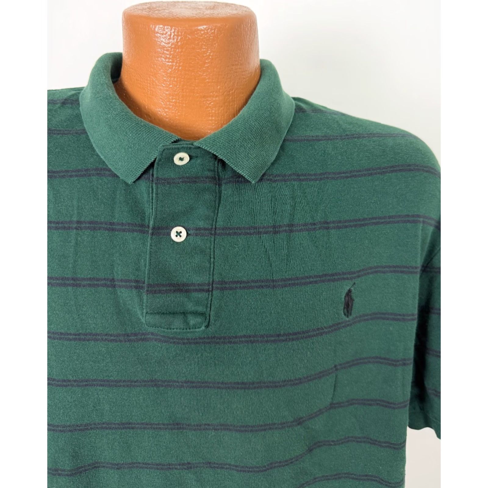 Polo Ralph Lauren VINTAGE Polo Ralph Lauren Polo Shirt Men 2XL Forest Green Navy Striped Cotton Jersey Preppy Size US XXL / EU 58 / 5 - 2 Thumbnail